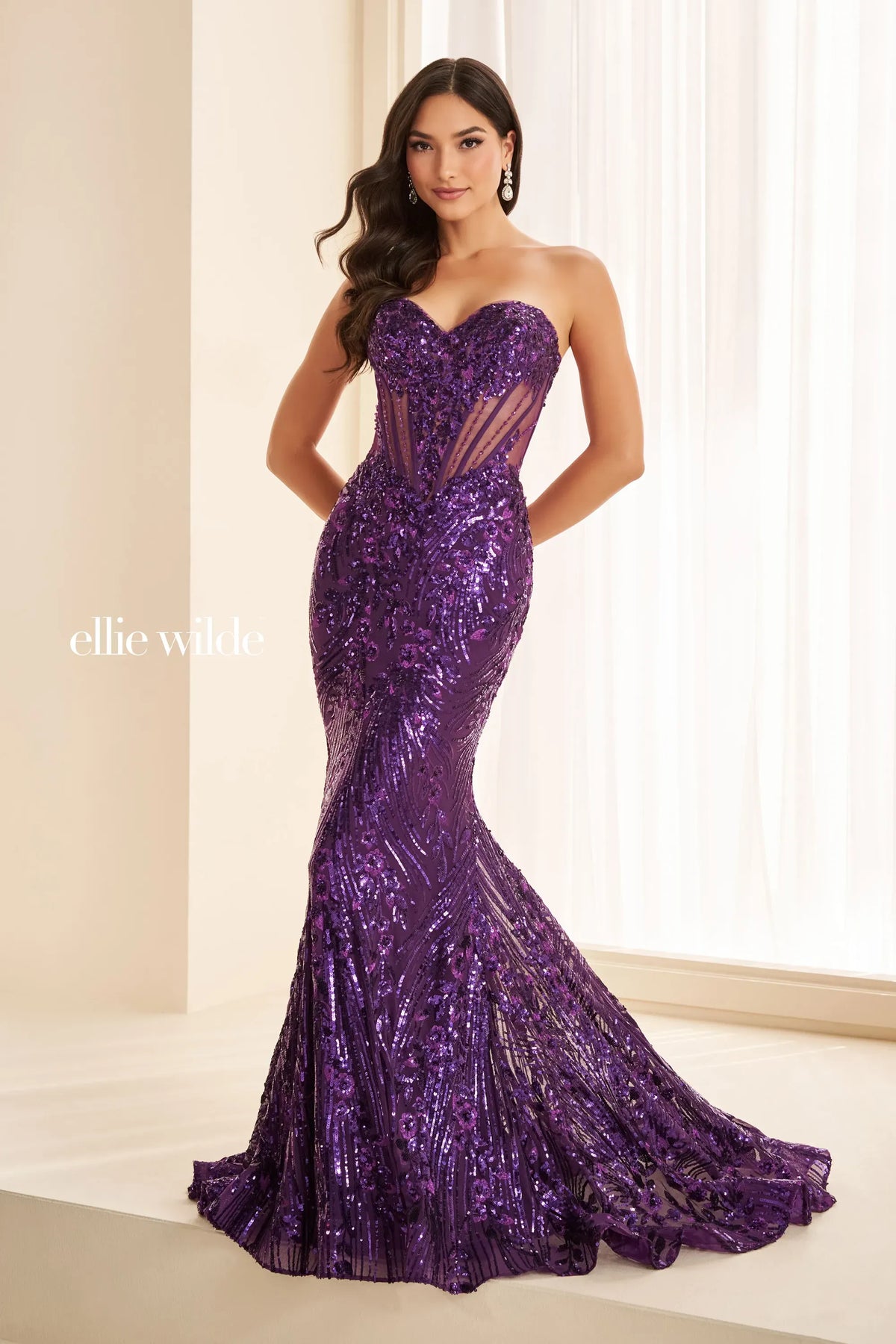 Ellie Wilde Prom Dress Dark Purple Ellie Wilde EW38013