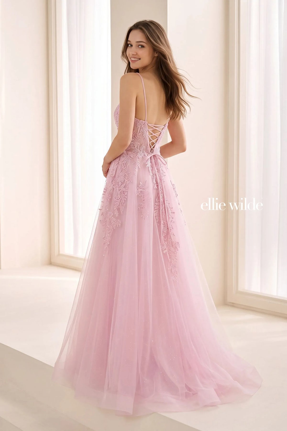Ellie Wilde Prom Dress Light Pink Ellie Wilde EW38072 back