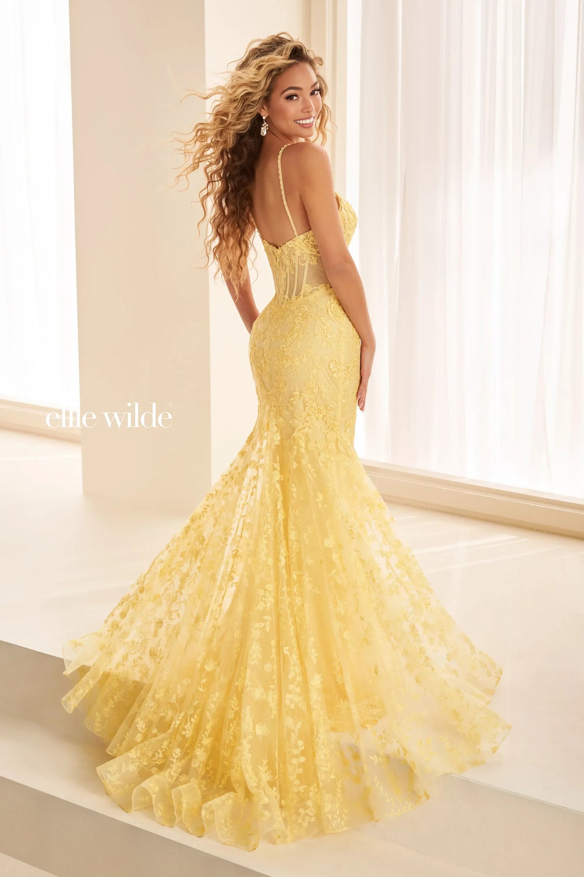 Ellie Wilde Prom Dress Yellow Ellie Wilde EW38094 back