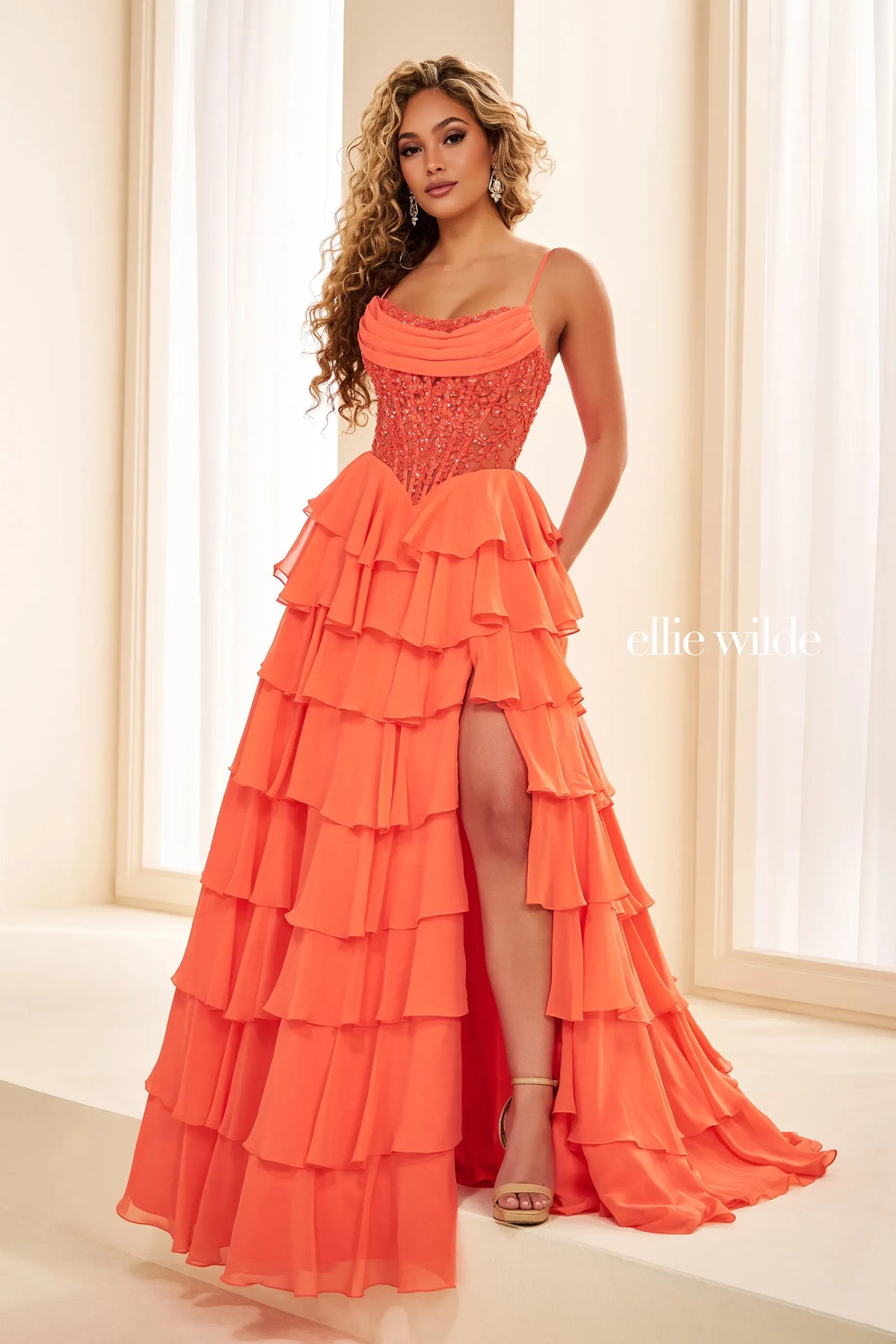 Ellie Wilde Prom Dress Vermillion Orange Ellie Wilde EW38201