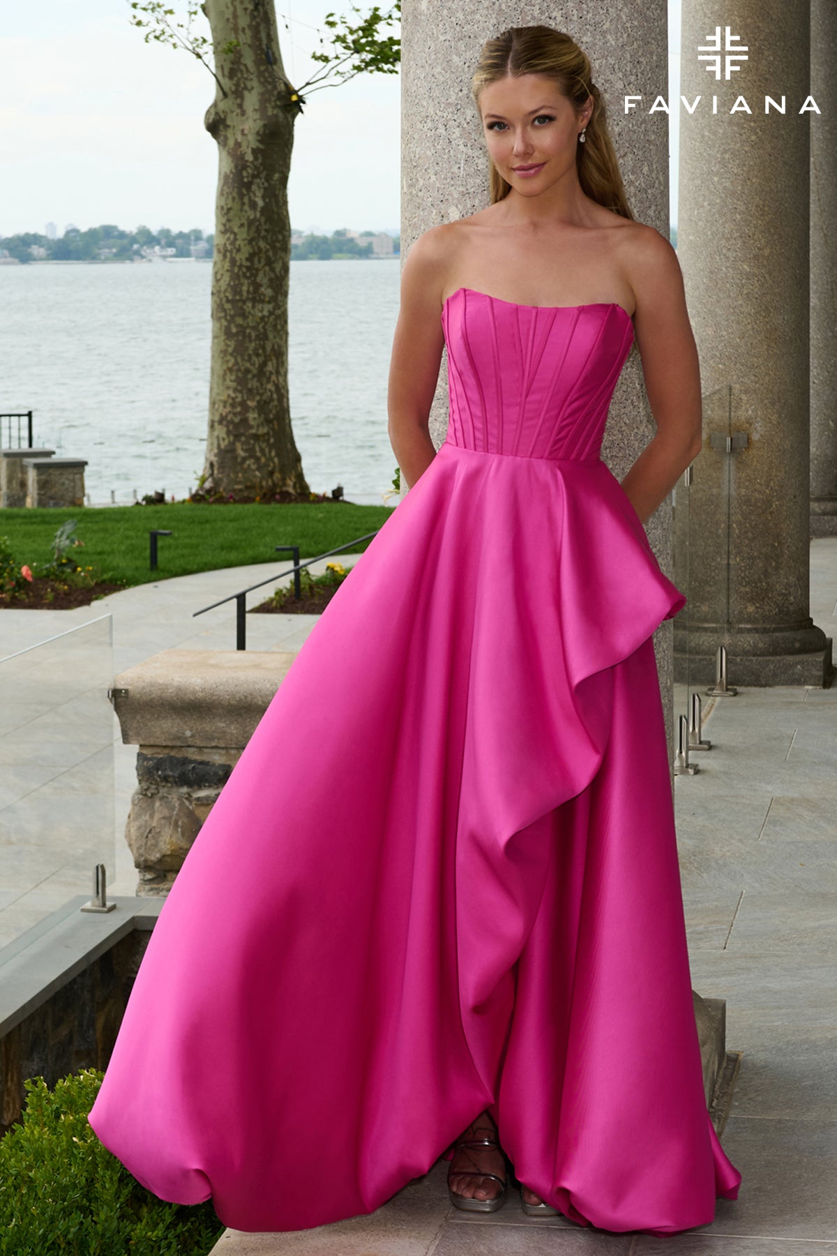 Faviana E11671 Beaded Corset Sparkle Stretch Jersey Mermaid Gown in Wild Berry