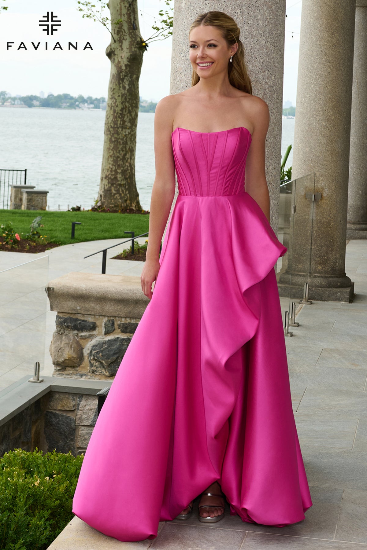 Faviana E11671 Beaded Corset Sparkle Stretch Jersey Mermaid Gown in Wild Berry