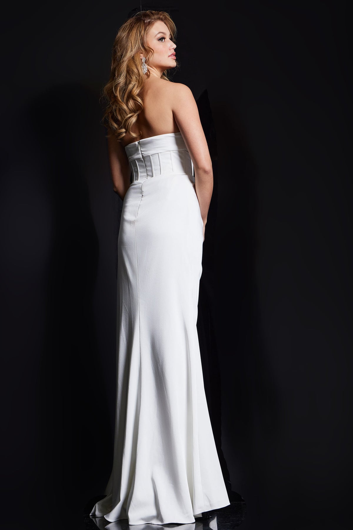 Jovani 36988 Floor length strapless gown with corset waist