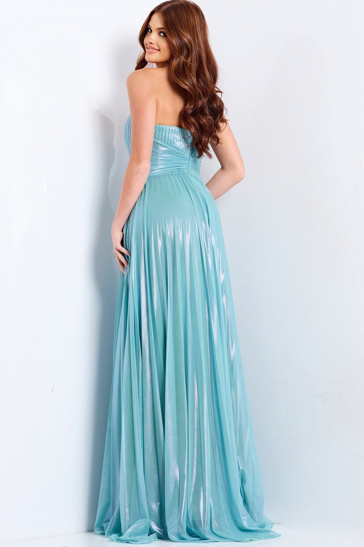 Jovani 39023 Strapless Prom Dress with Pleated Bodice and Slit