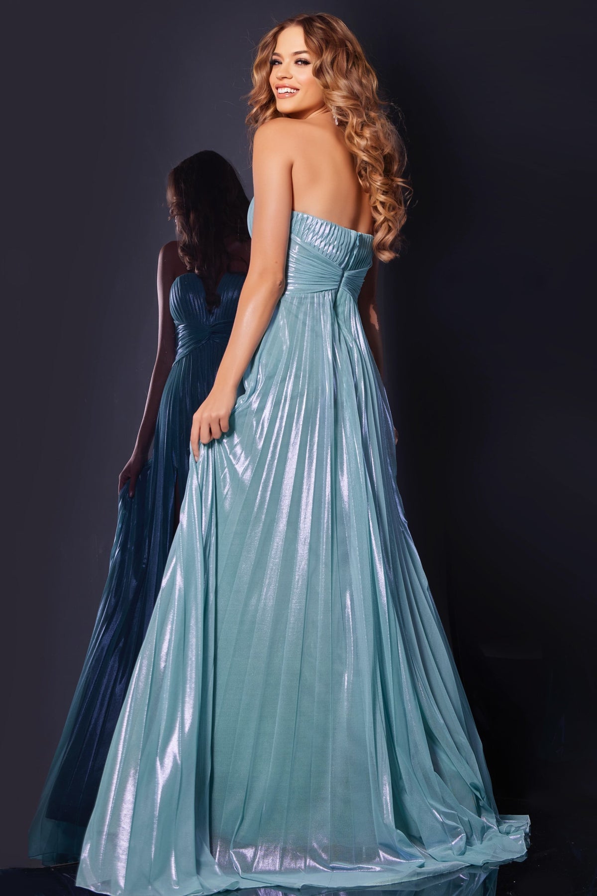 Jovani 39023 Strapless Prom Dress with Pleated Bodice and Slit