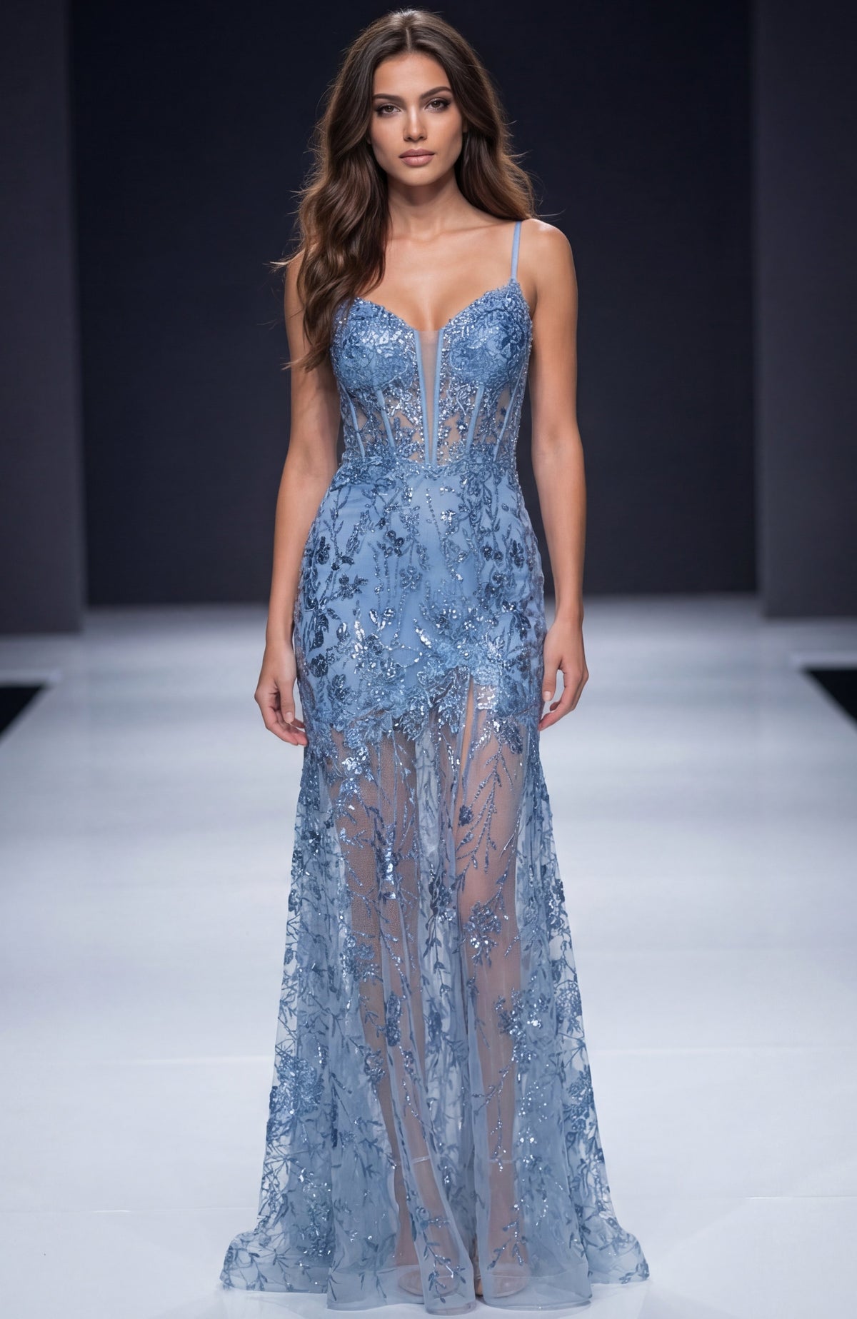 Jovani 42203 Spaghetti Strap A-Line Gown with Sequin Embellishments