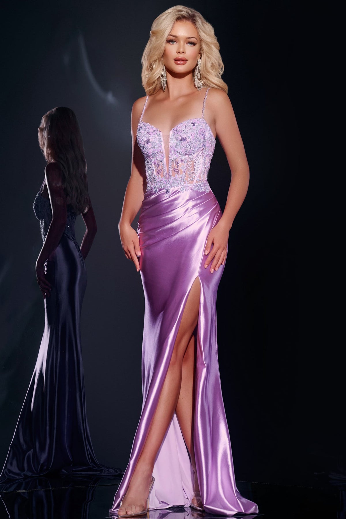 Jovani 43569 Satin Gown with Lace Details