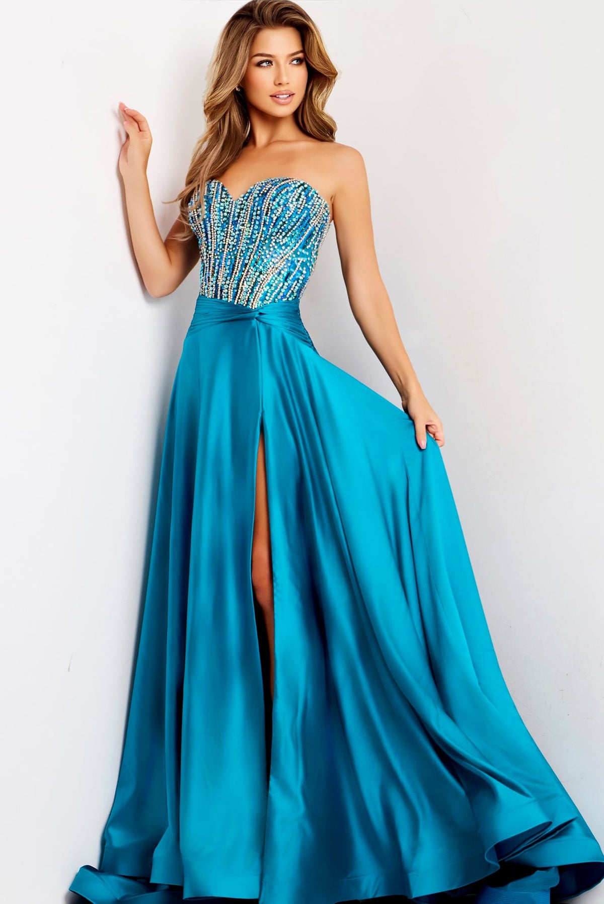 Jovani 43729 Strapless Beaded Corset Satin Dress