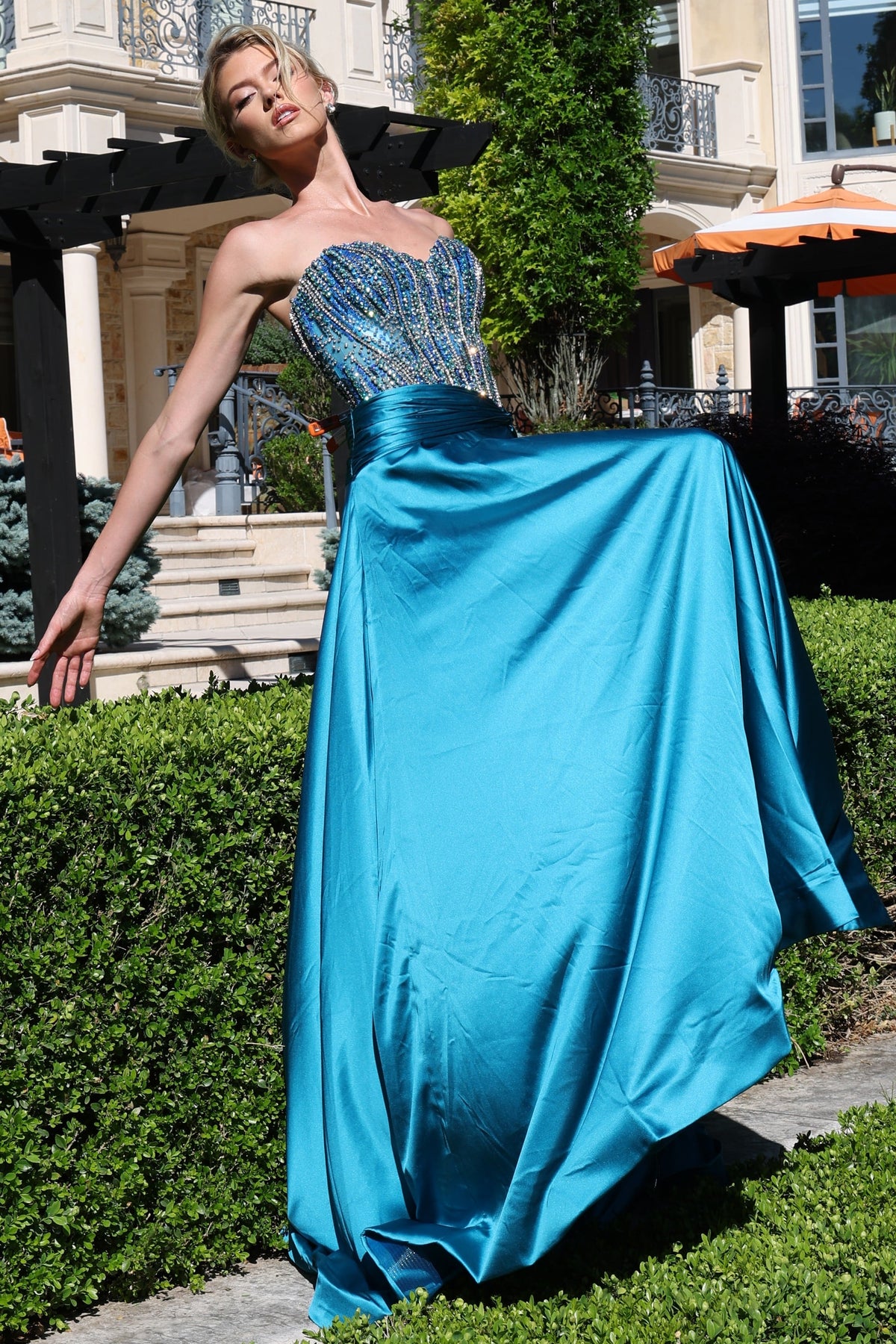 Jovani 43729 Strapless Beaded Corset Satin Dress