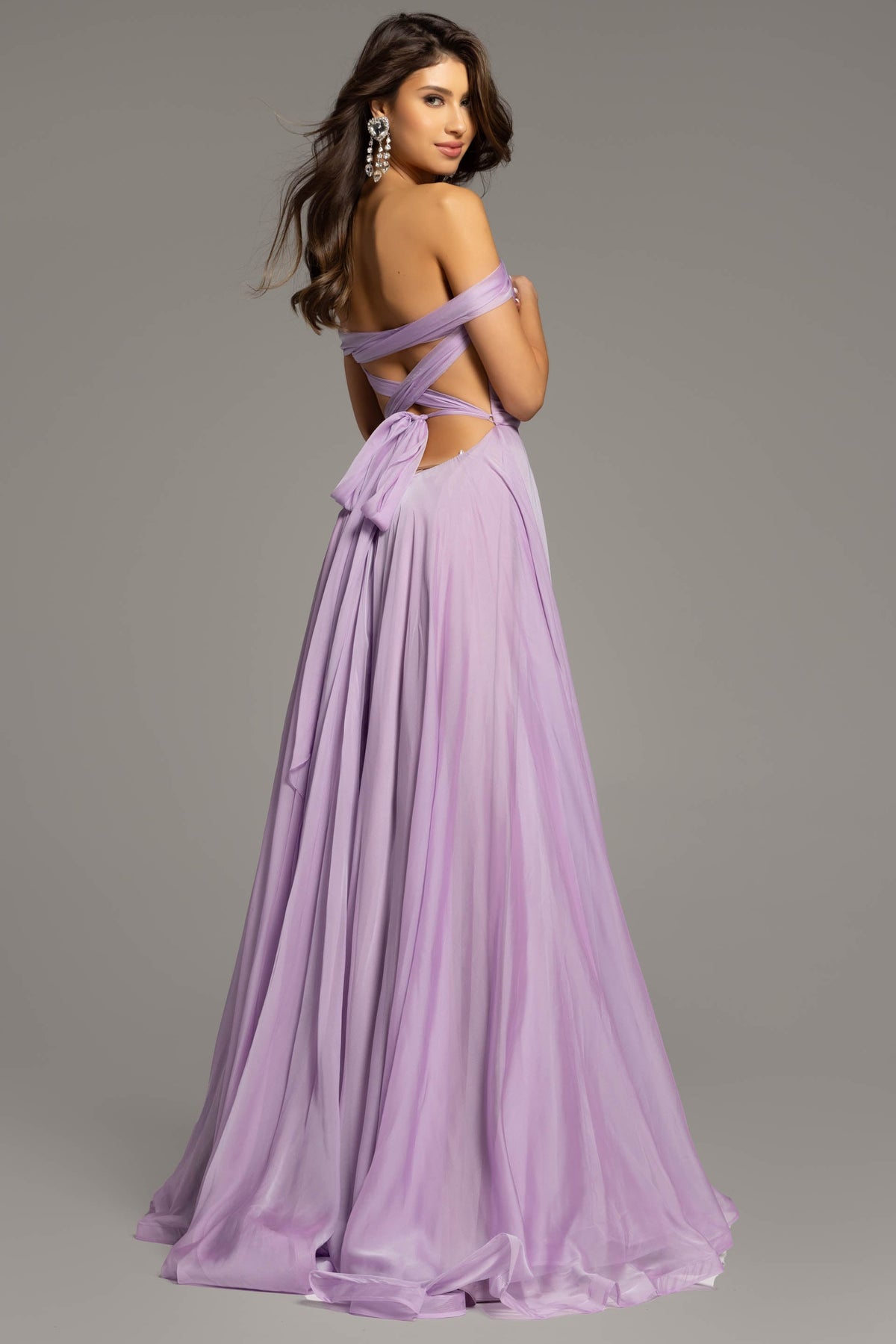 Jovani 43842 Off the Shoulder Gown with Cut-Out Lace Up Back