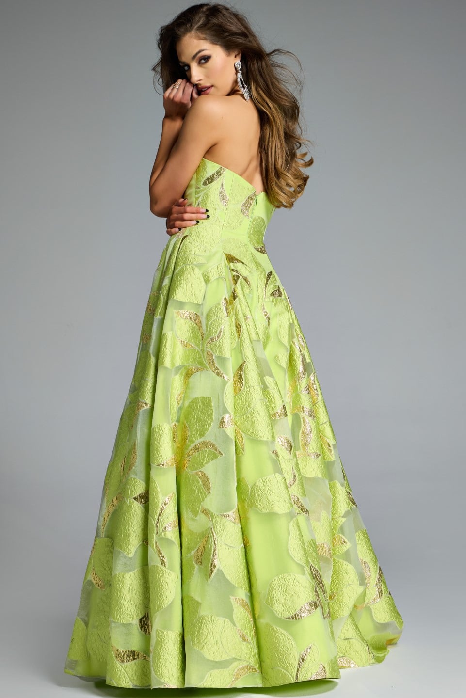 Jovani 44369 Strapless A-Line Gown with Textured Floral Motif
