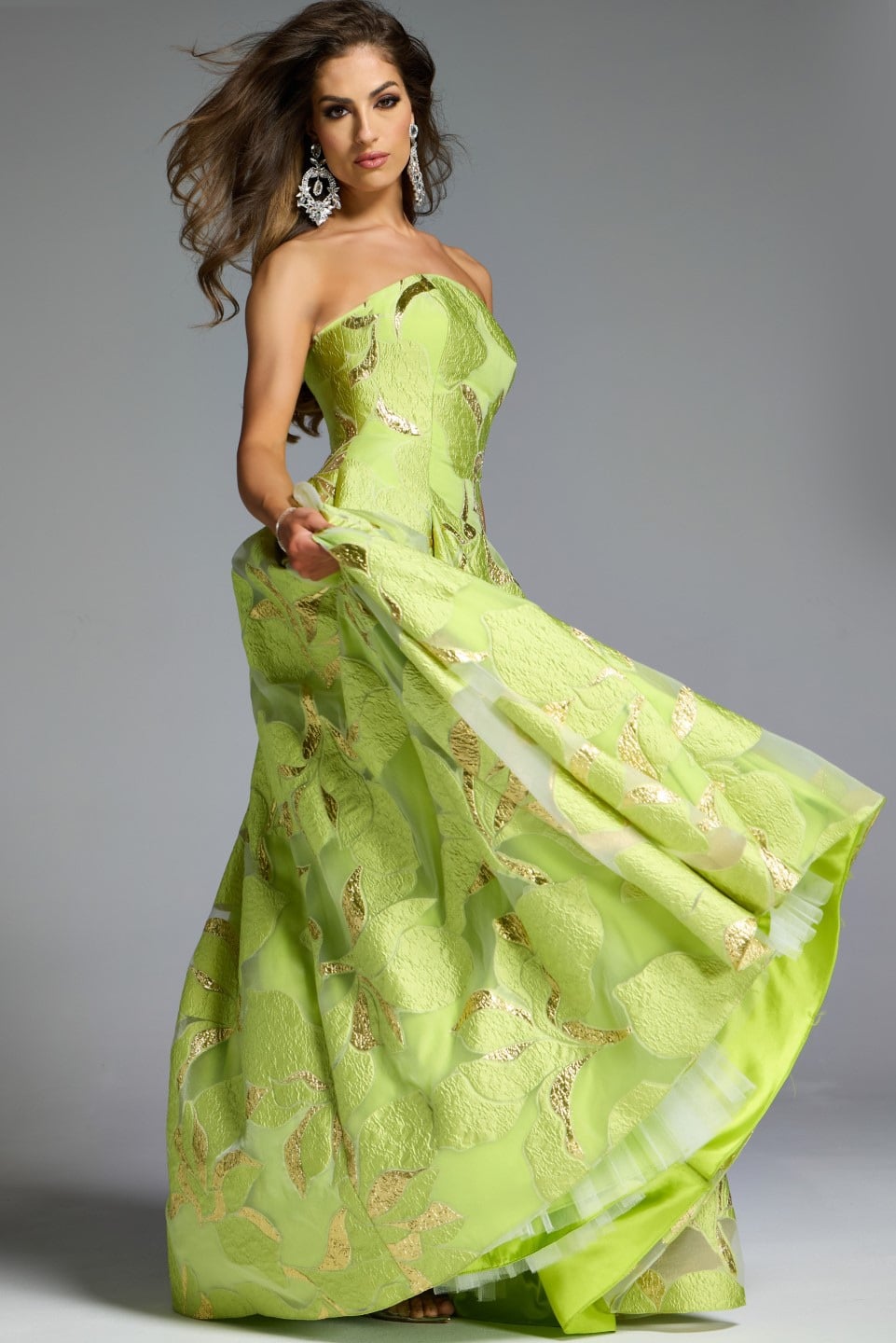 Jovani 44369 Strapless A-Line Gown with Textured Floral Motif