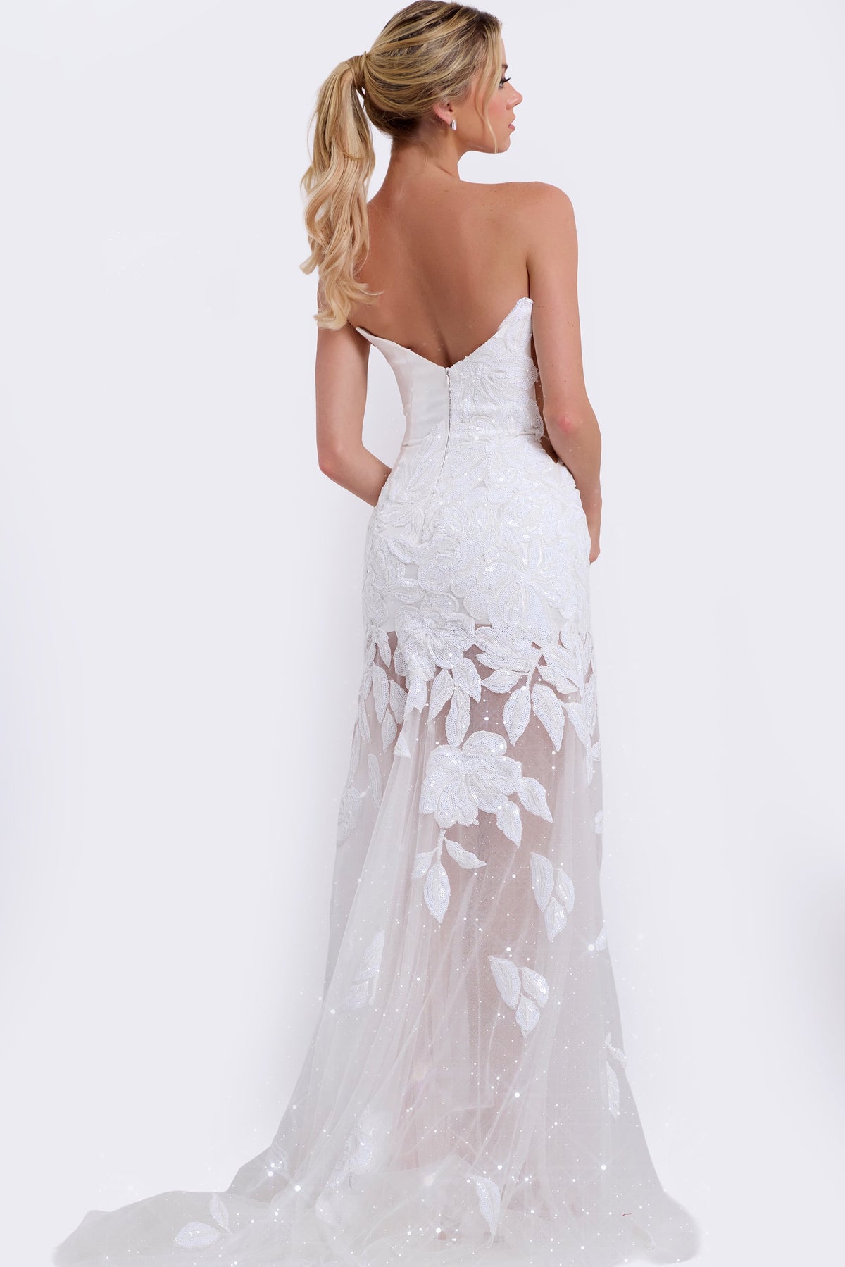 Jovani 44437 Strapless Floral Embroidered Sheer Prom Dress
