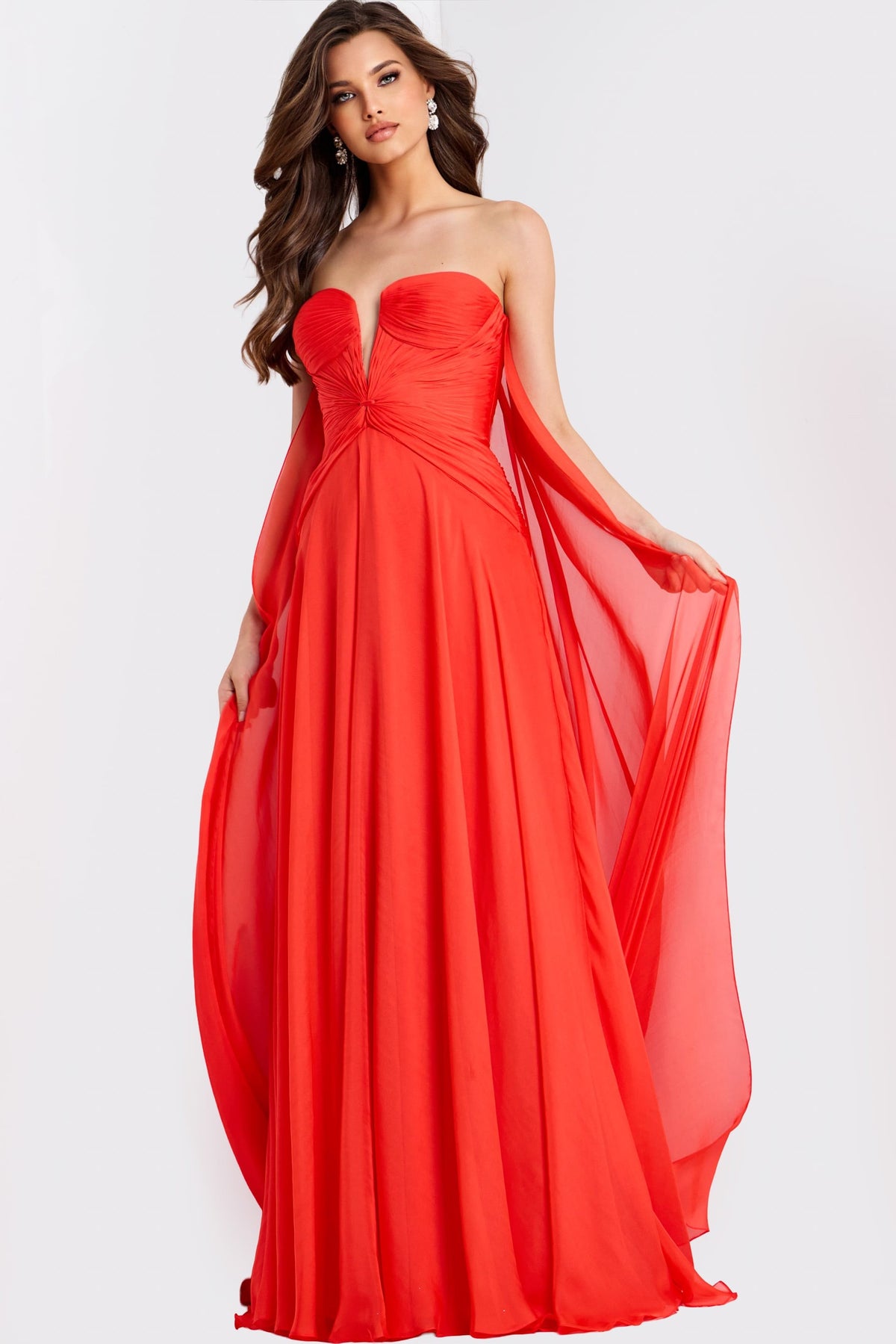 Jovani 45269 Strapless Dress with Flowing Cape