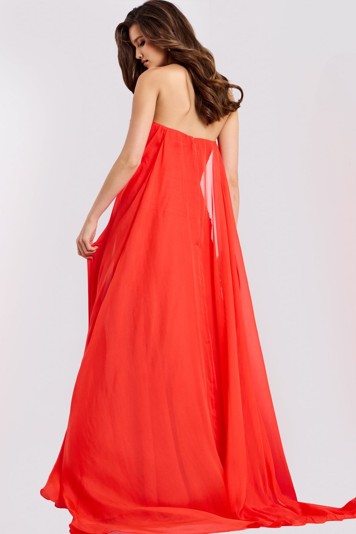 Jovani 45269 Strapless Dress with Flowing Cape