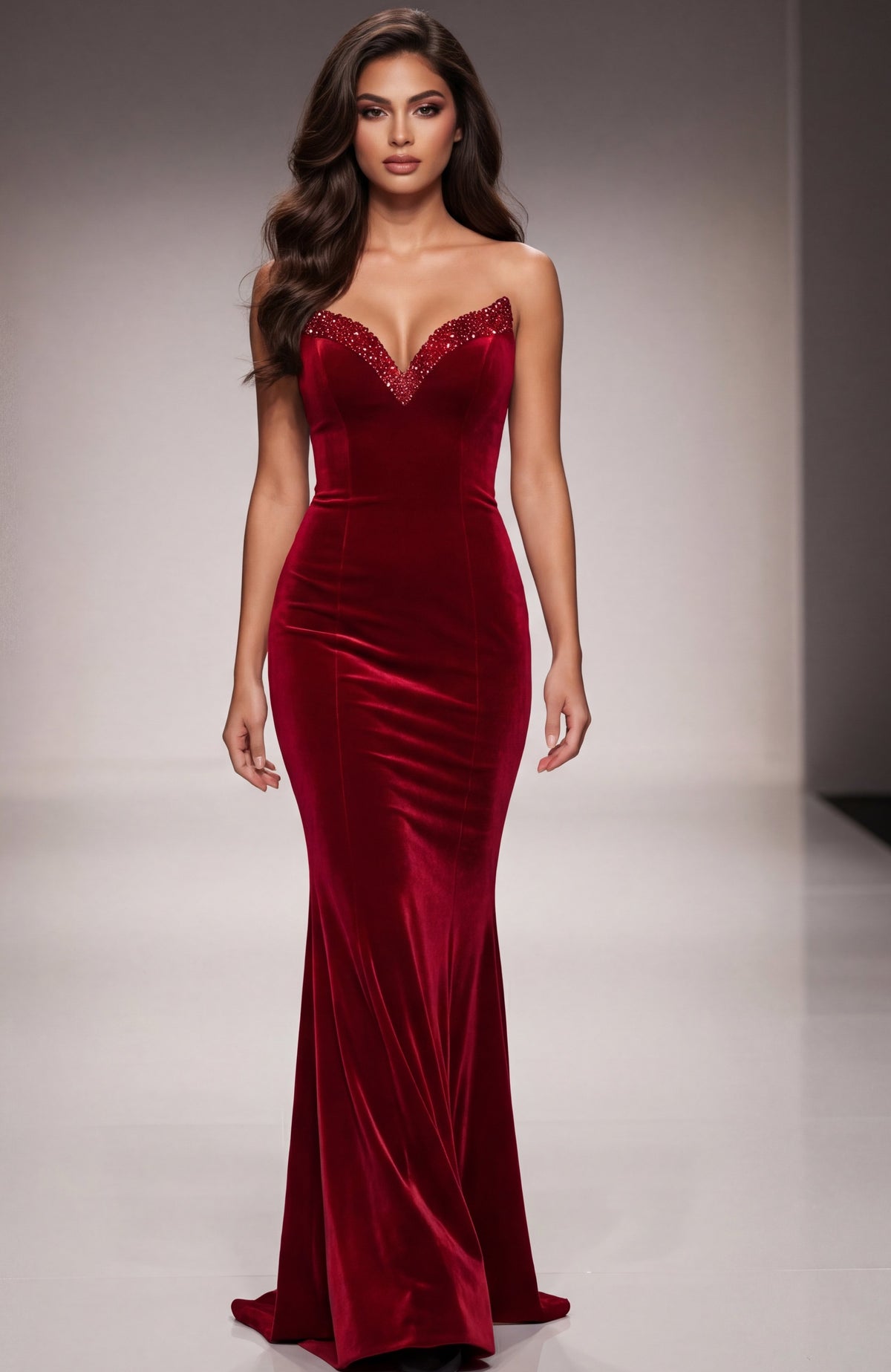 Jovani 45479 Strapless Velvet Gown with Sweetheart Neckline