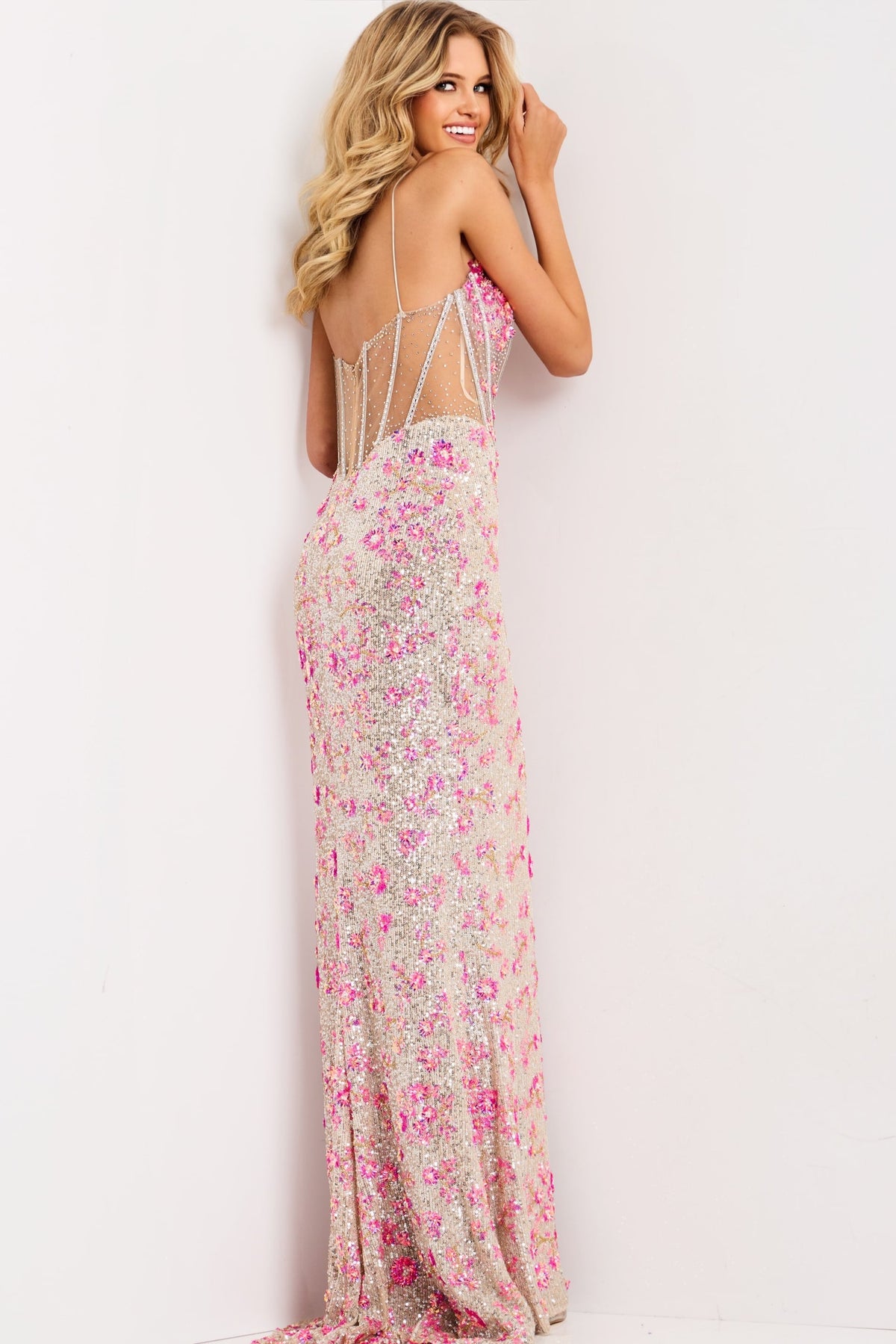 Jovani 45774 Beaded Sheer Corset Prom Dress With Slit