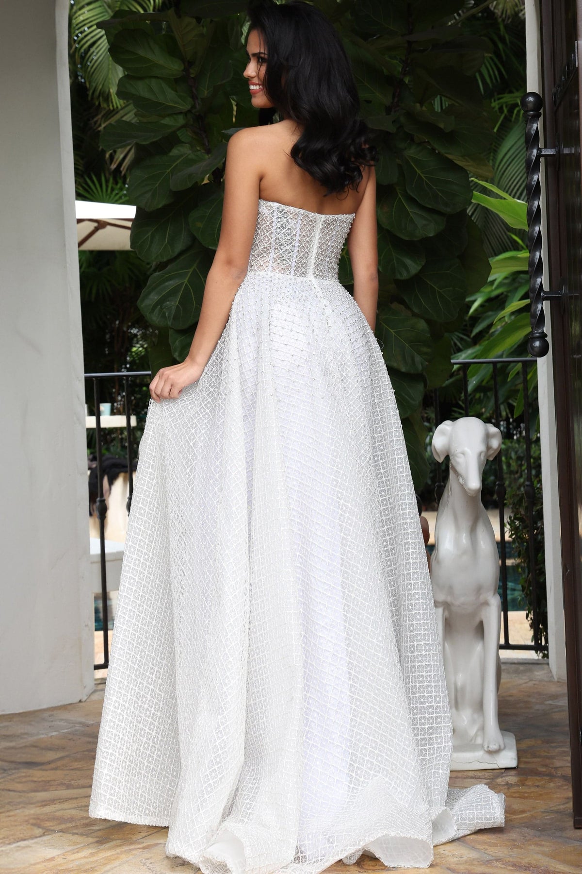 Jovani 45788 Strapless A-line gown featuring a textured grid pattern