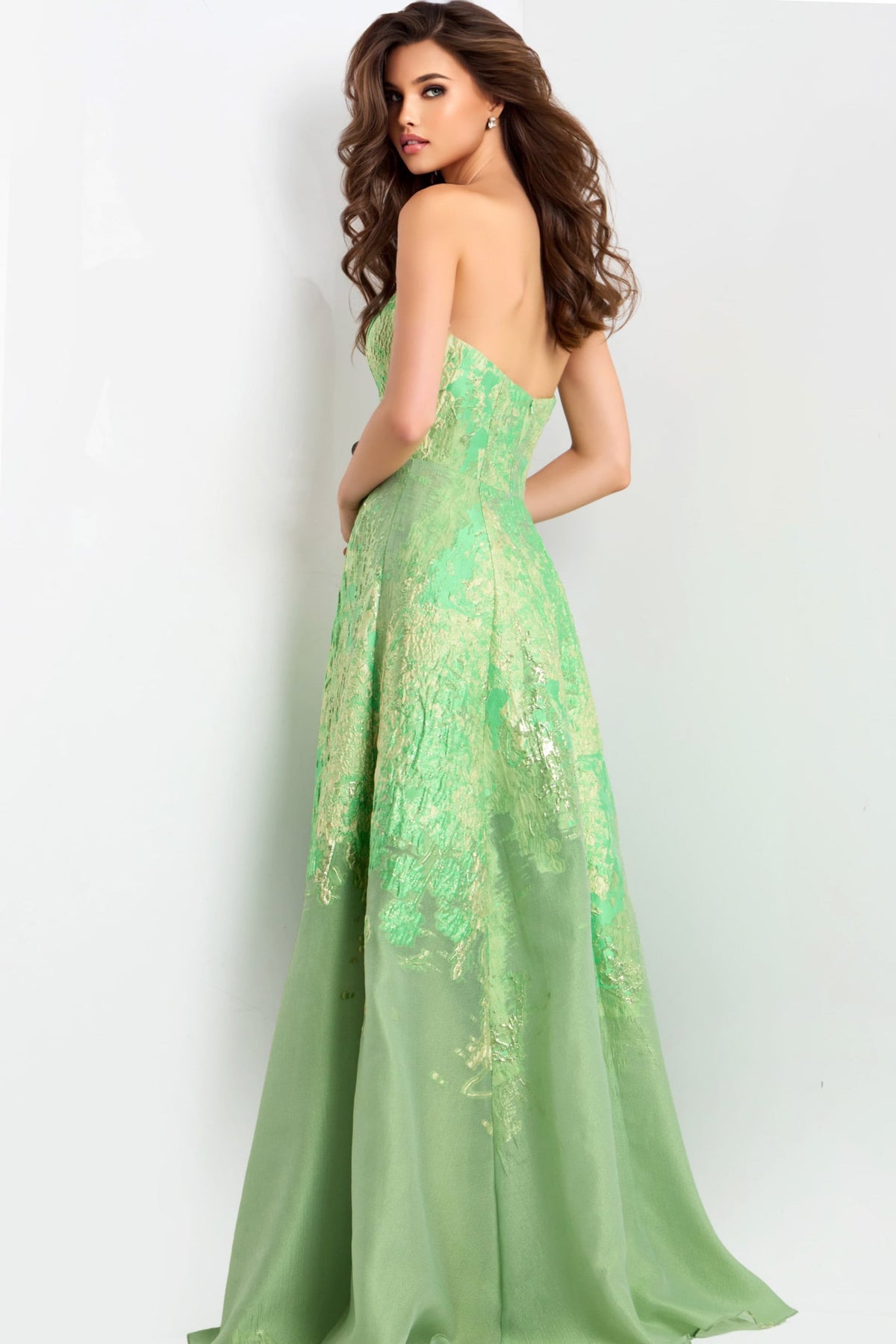 Jovani 46260 Strapless Metallic Green A-Line Gown