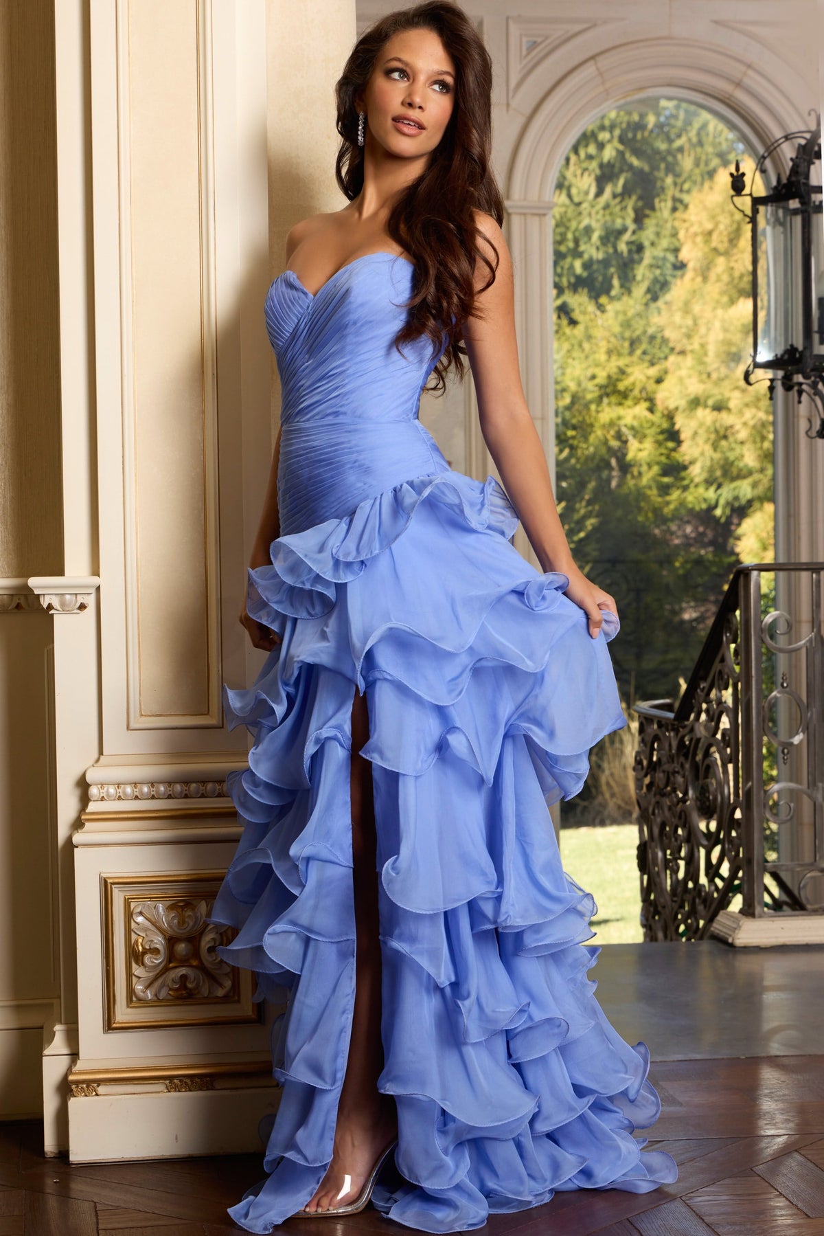 Jovani 46406 Strapless Layered Gown With Cascading Ruffle Skirt