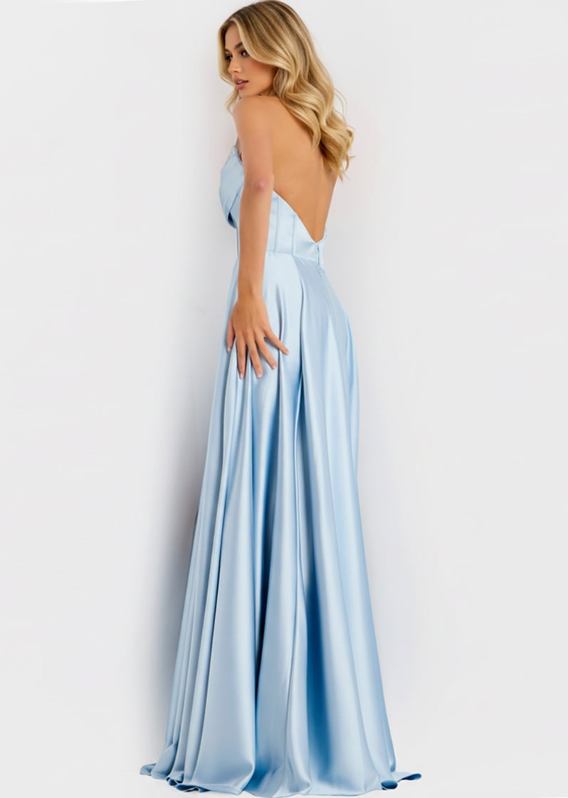 Jovani 46483 Strapless Satin A-Line Dress With Beaded Trim