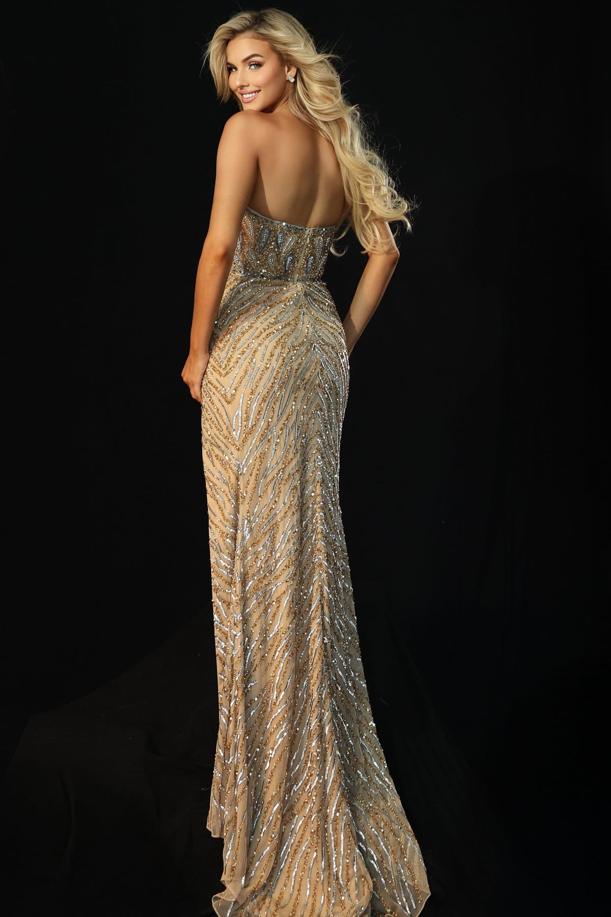Jovani 46928 Strapless Embellished Gown With High Slit