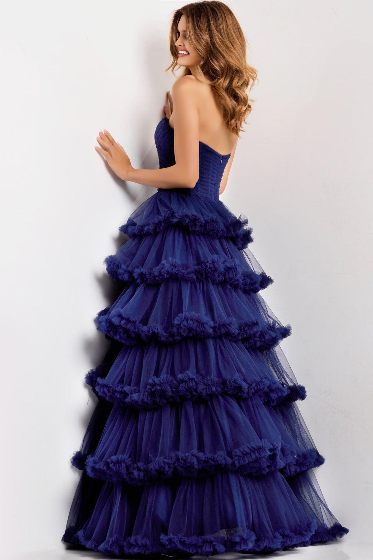 Jovani 47139 Strapless Tiered Ruffle Tulle Ball Gown