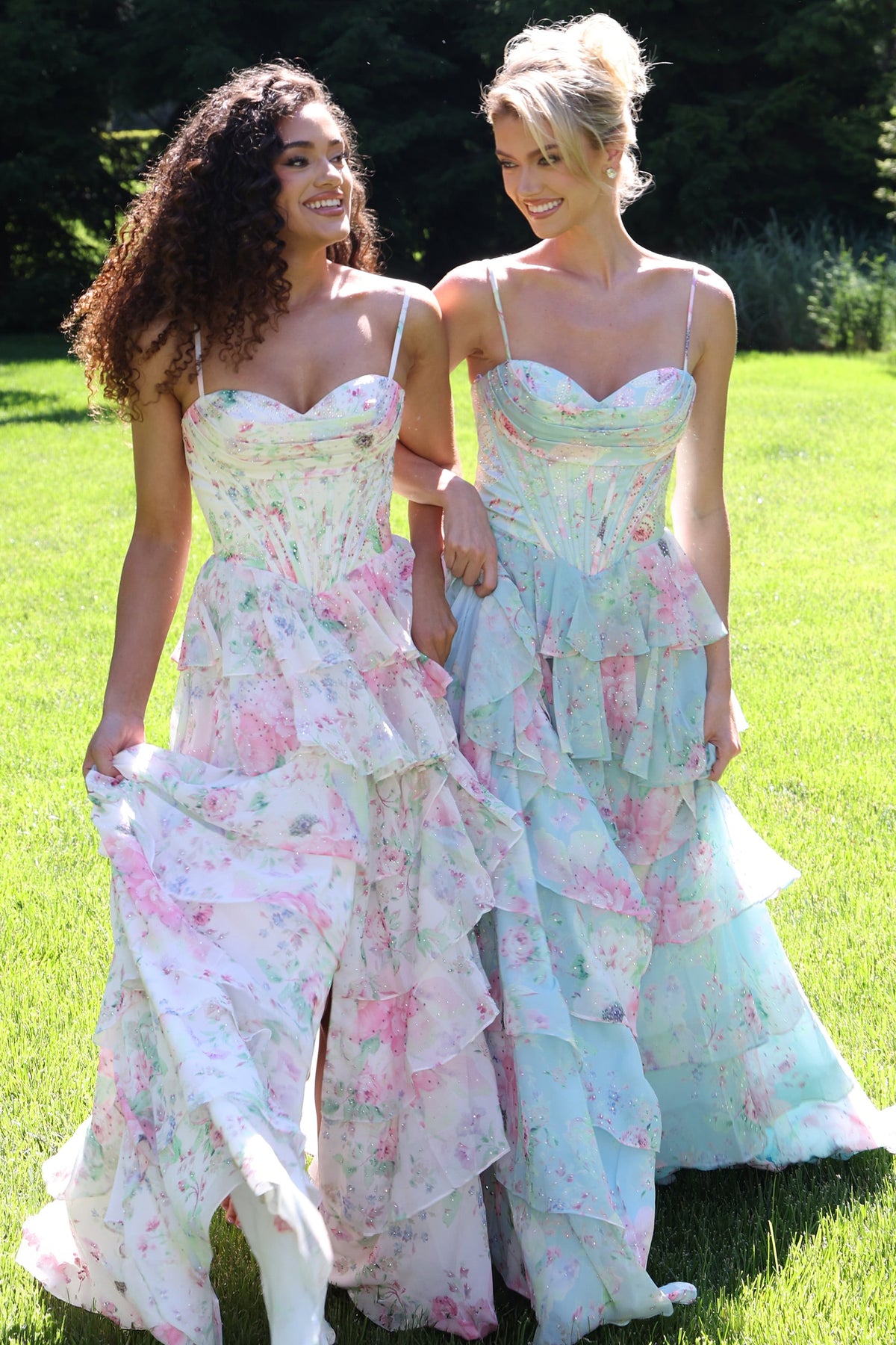 Jovani 47282 Floral Tiered Dress With Corset Bodice