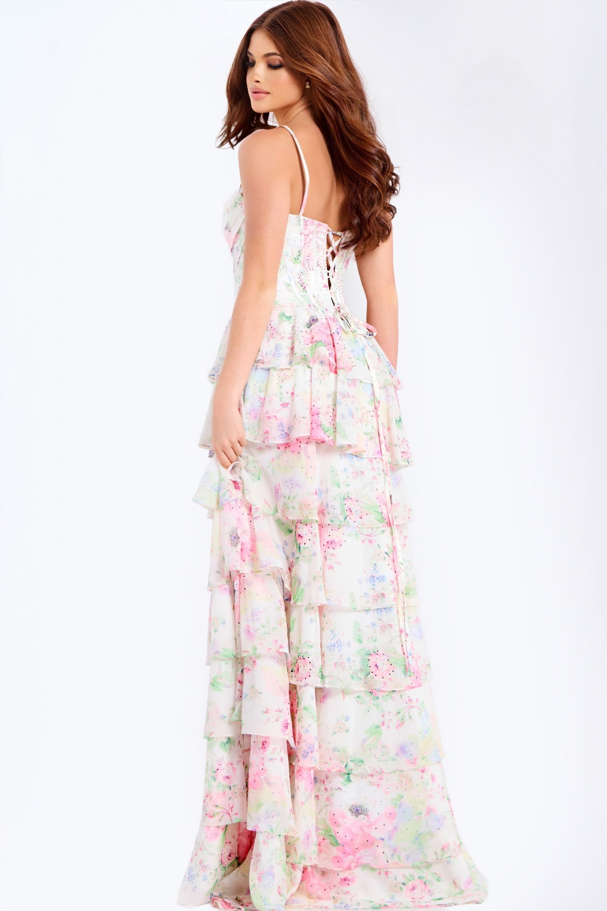 Jovani 47282 Floral Tiered Dress With Corset Bodice