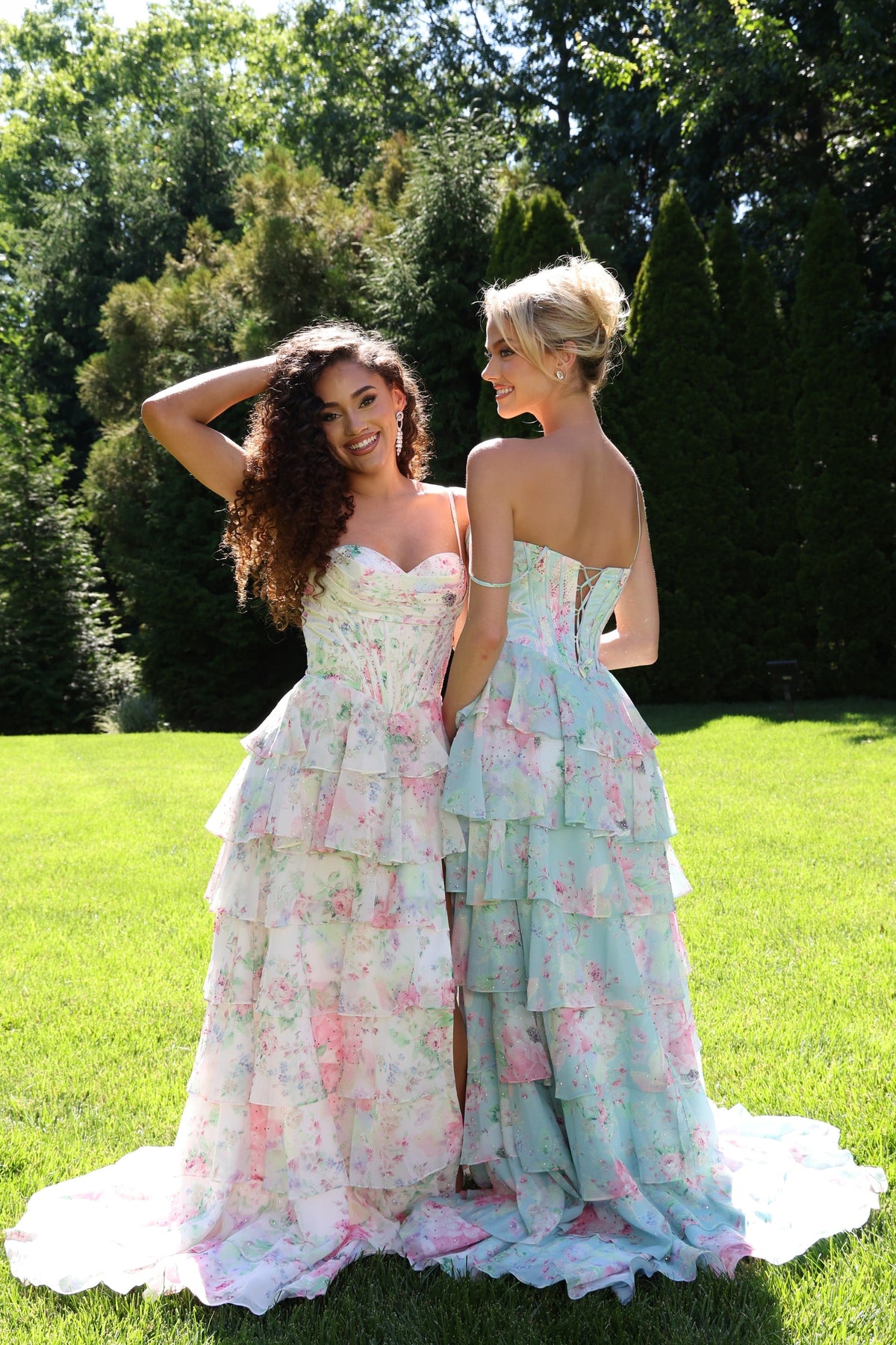 Jovani 47282 Floral Tiered Dress With Corset Bodice