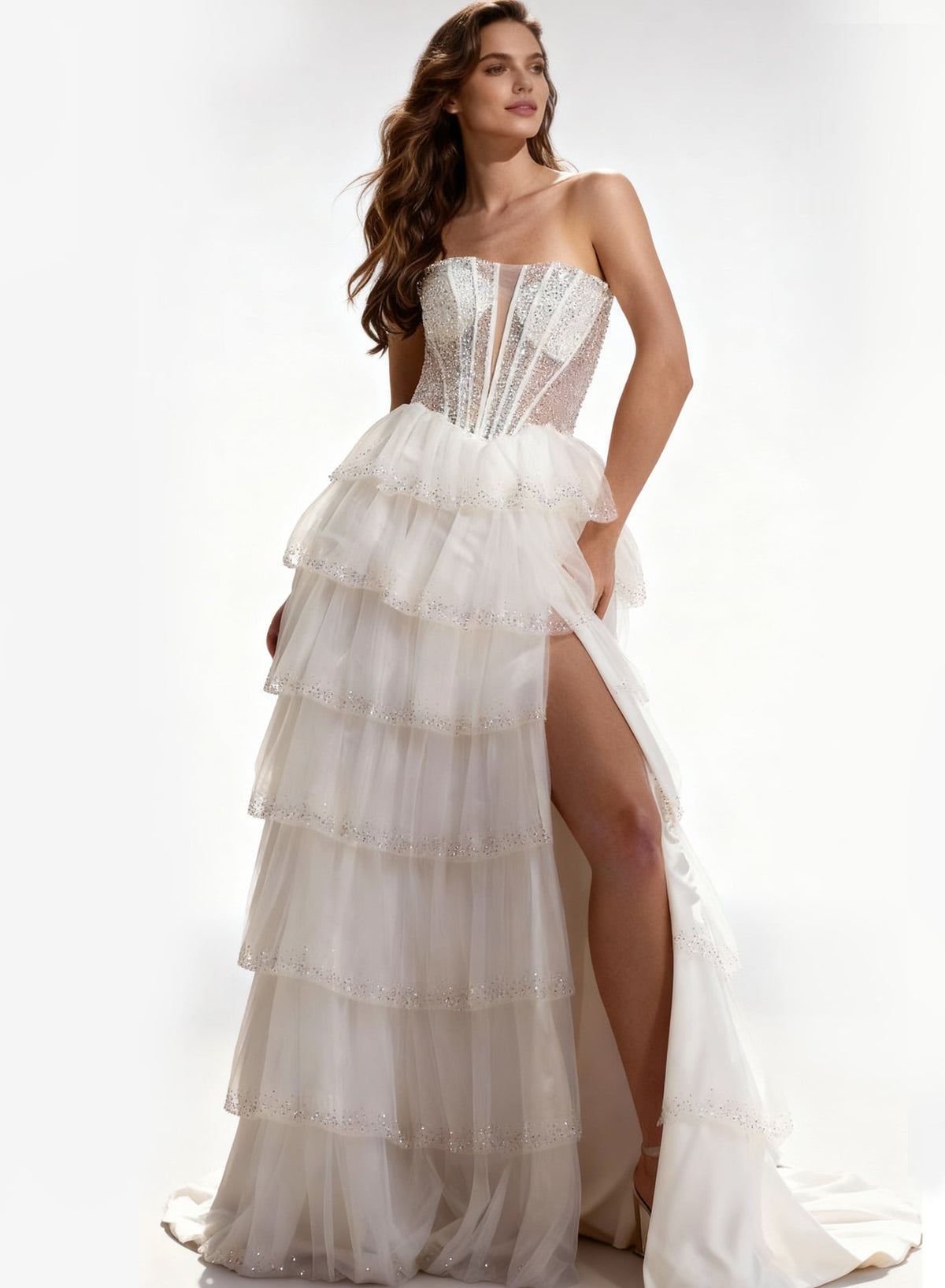 Jovani 47290 Strapless Tiered Dress With Sequin Corset Bodice