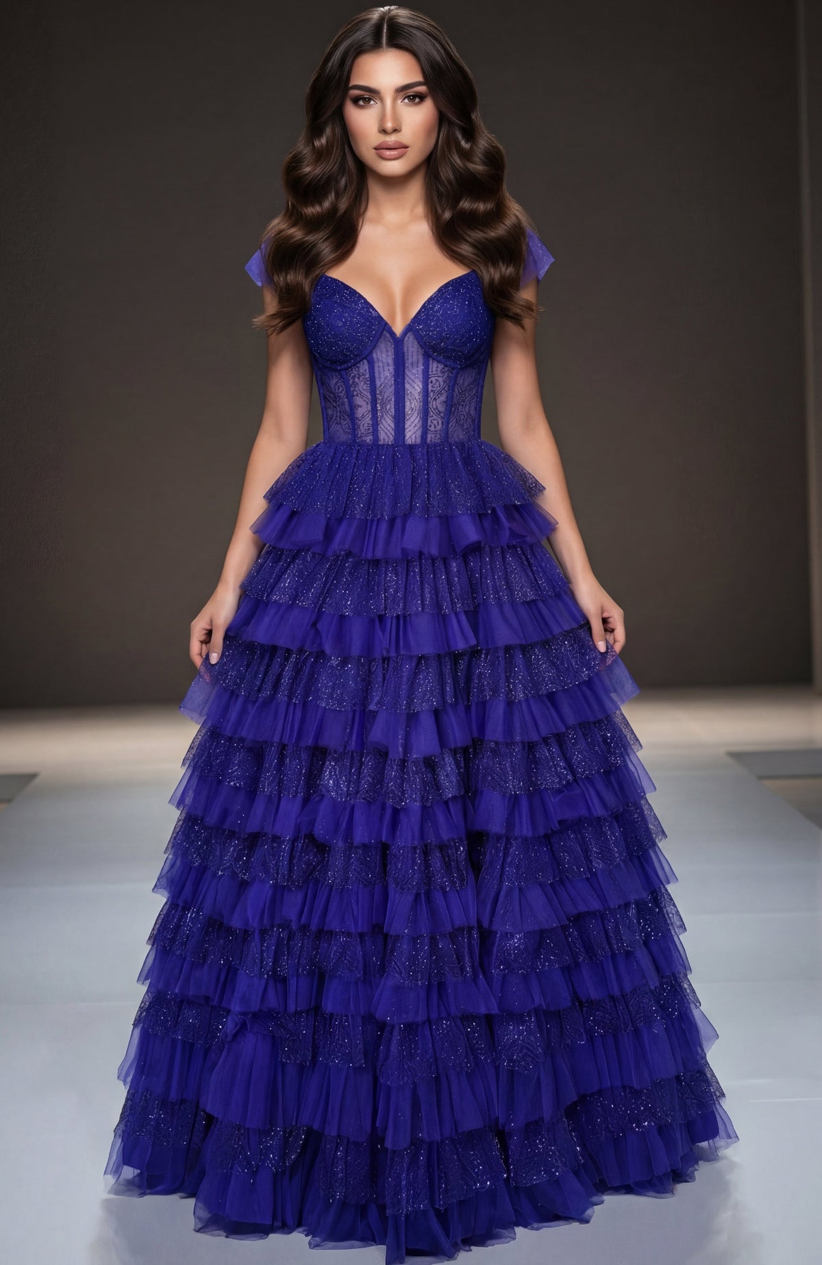 Jovani 47290 Strapless Tiered Dress With Sequin Corset Bodice