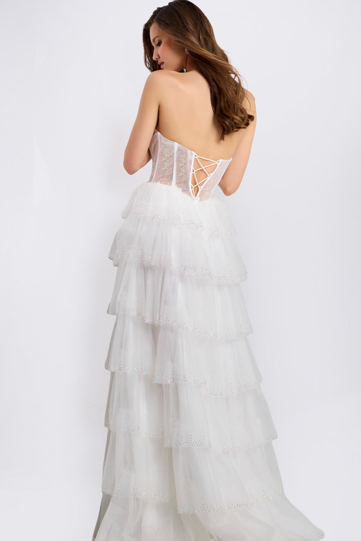 Jovani 47290 Strapless Tiered Dress With Sequin Corset Bodice