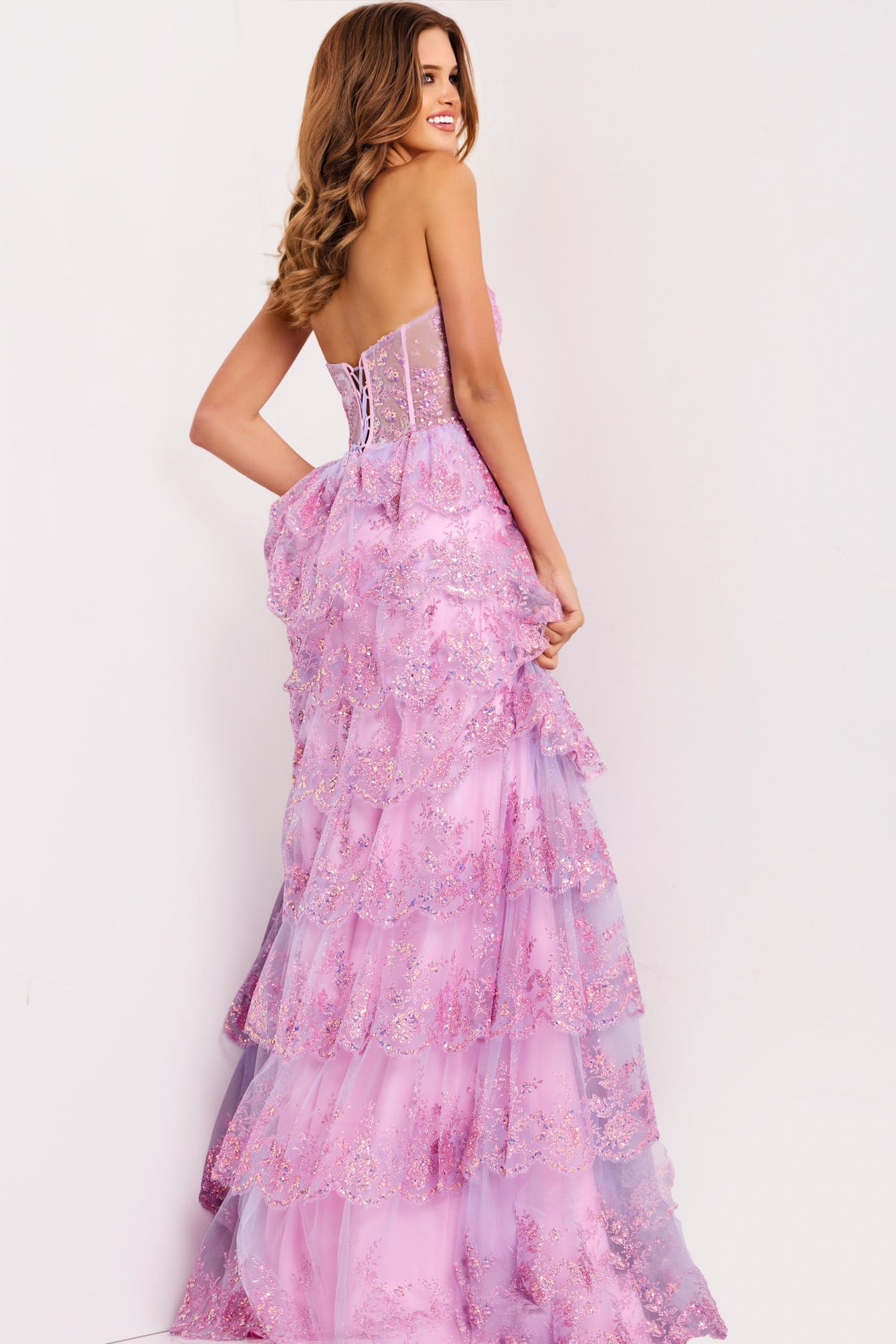 Jovani 47294 Strapless Tiered Glitter Gown