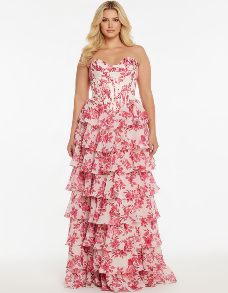 Jovani 47404 Sweetheart Bodice with Cascading Floral Ruffles