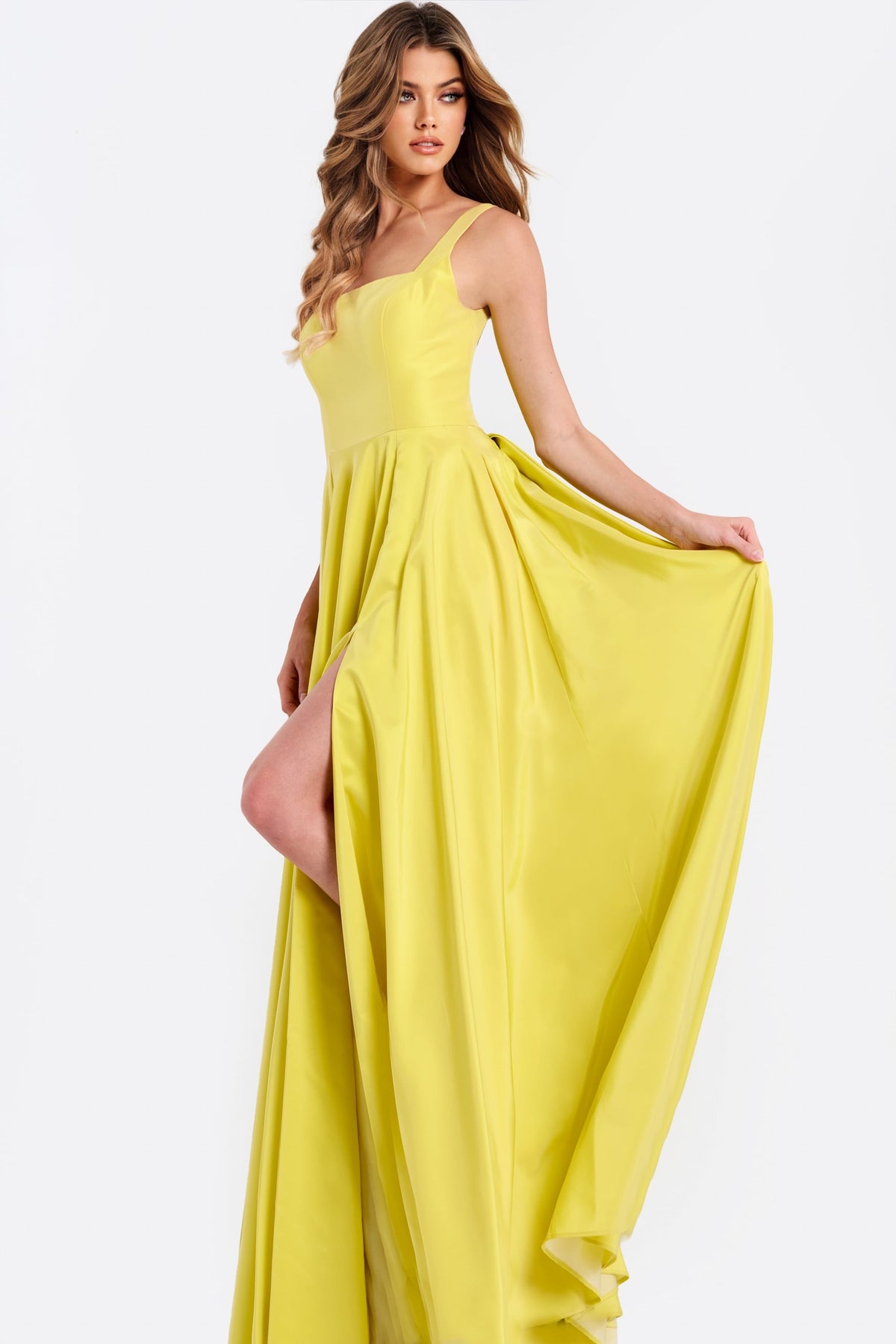 Jovani 47496 Yellow A-Line Prom Dress With Bow Back