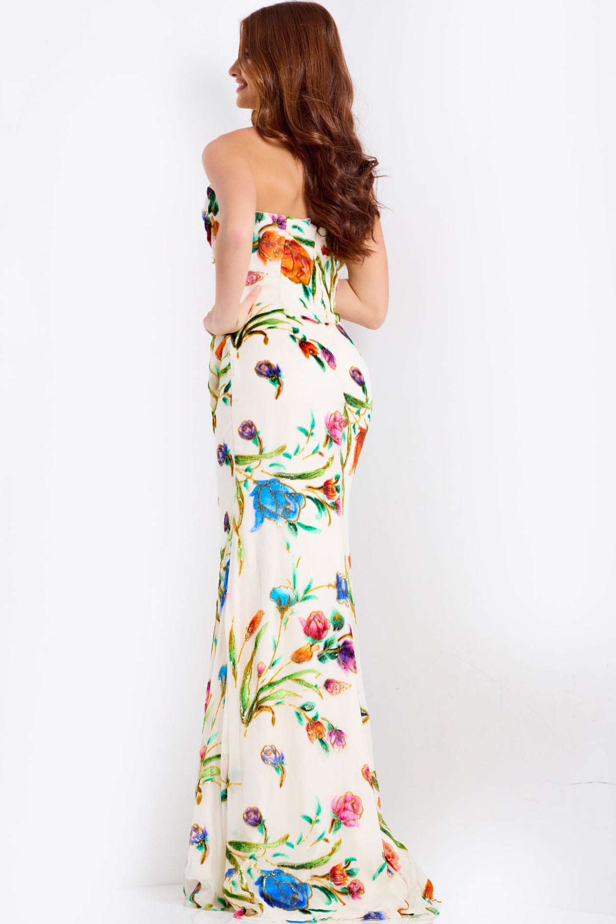 Jovani 47626 Floral Print Prom Dress With Cowl Neck