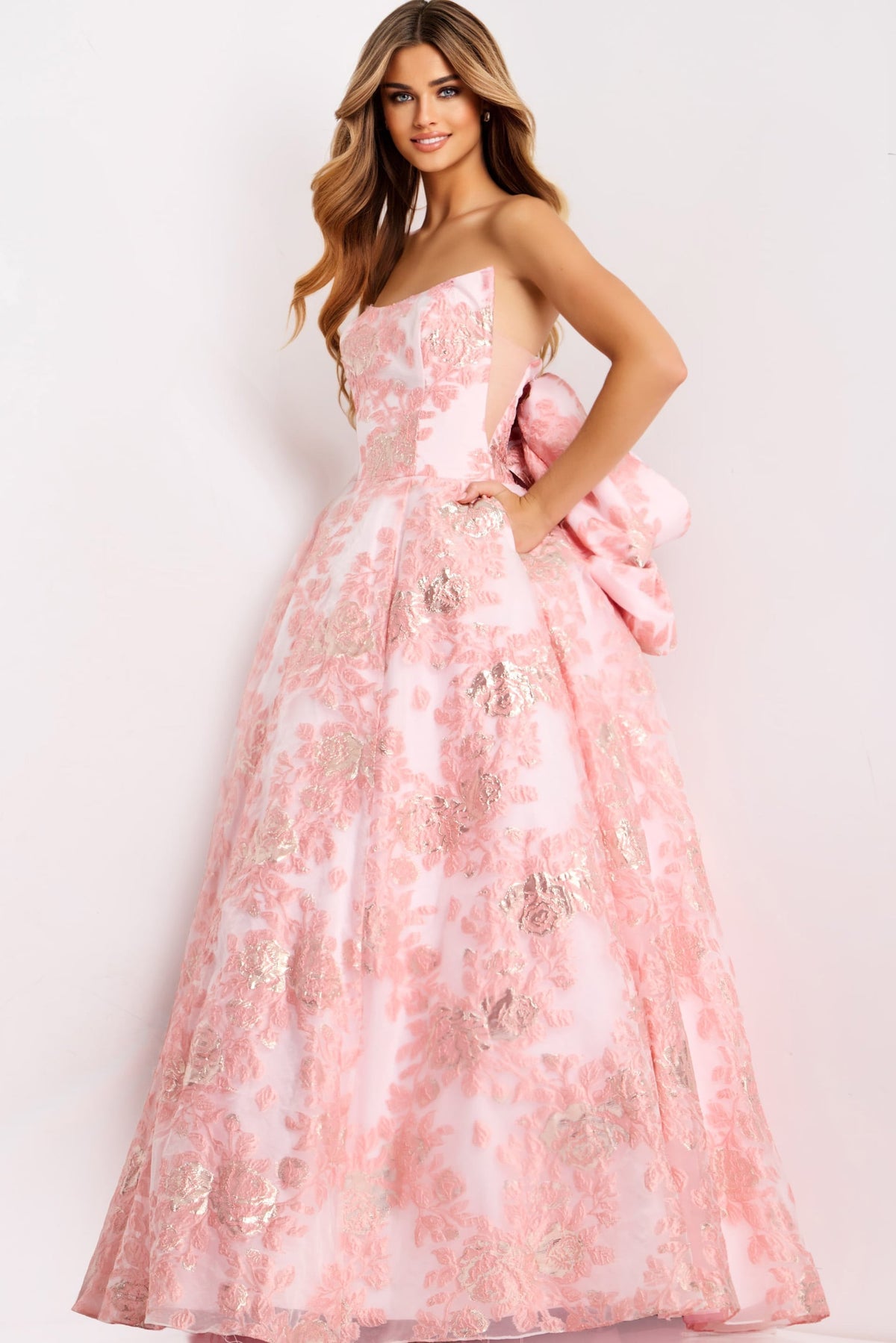 Jovani 47702 Floral Ball Gown With Oversized Bow