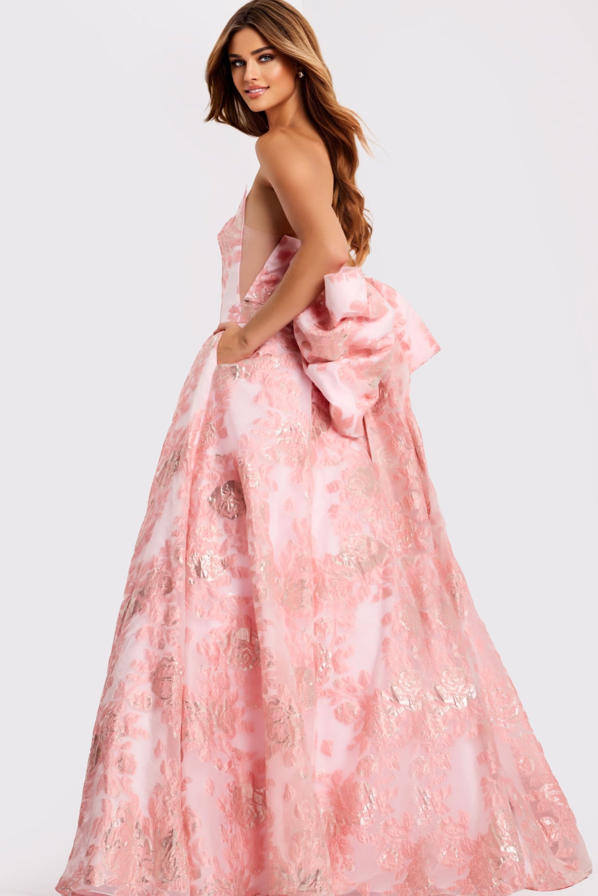 Jovani 47702 Floral Ball Gown With Oversized Bow