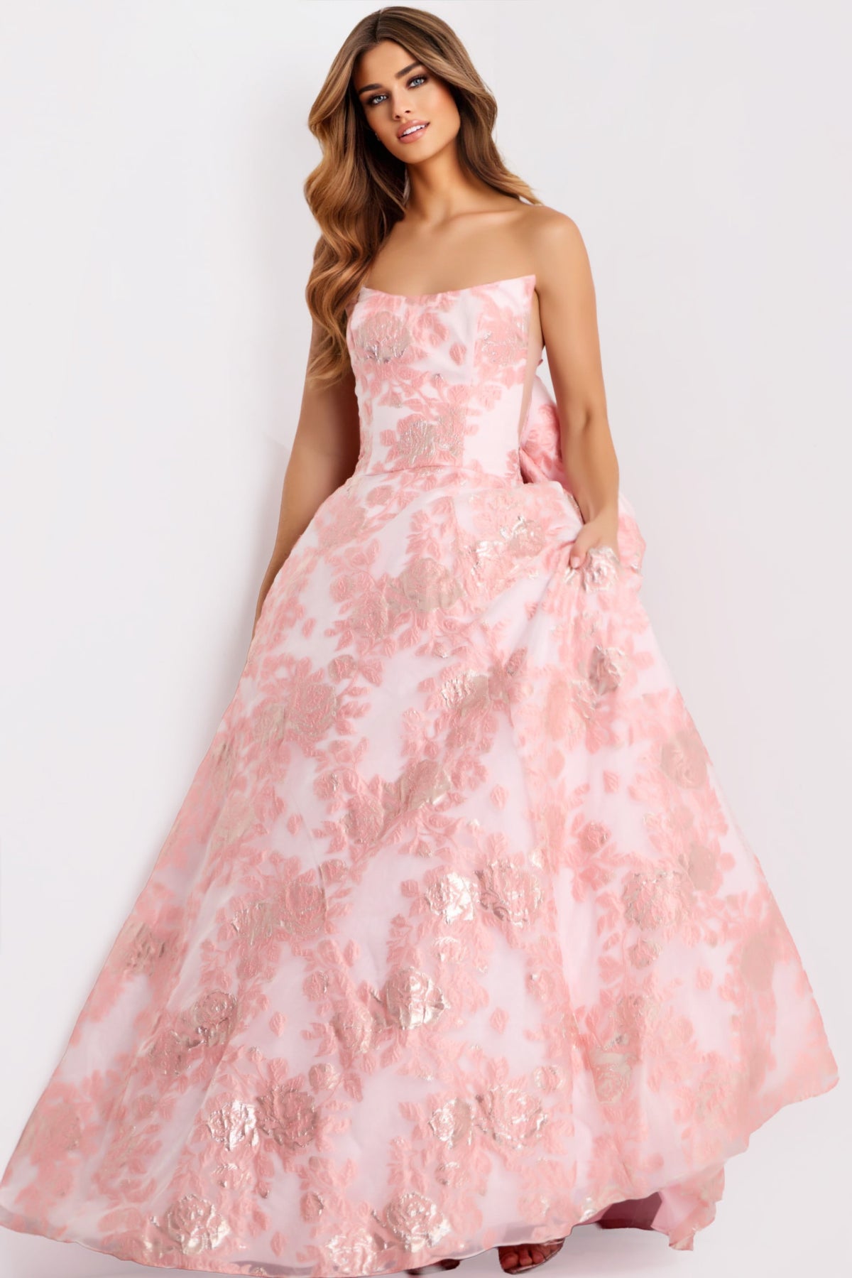 Jovani 47702 Floral Ball Gown With Oversized Bow