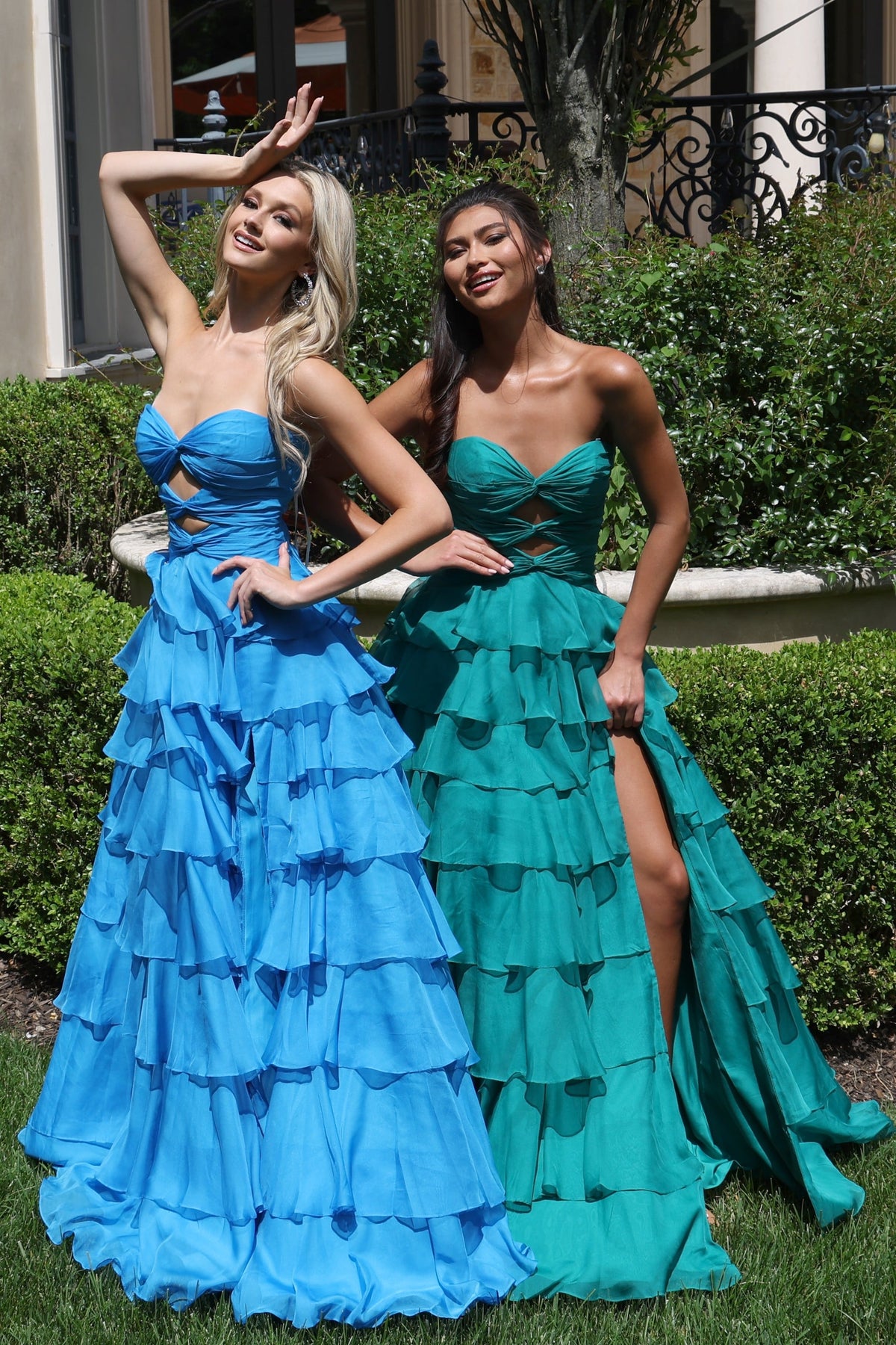 Jovani 47743 Strapless Tiered Ruffle Gown with Knotted Bodice