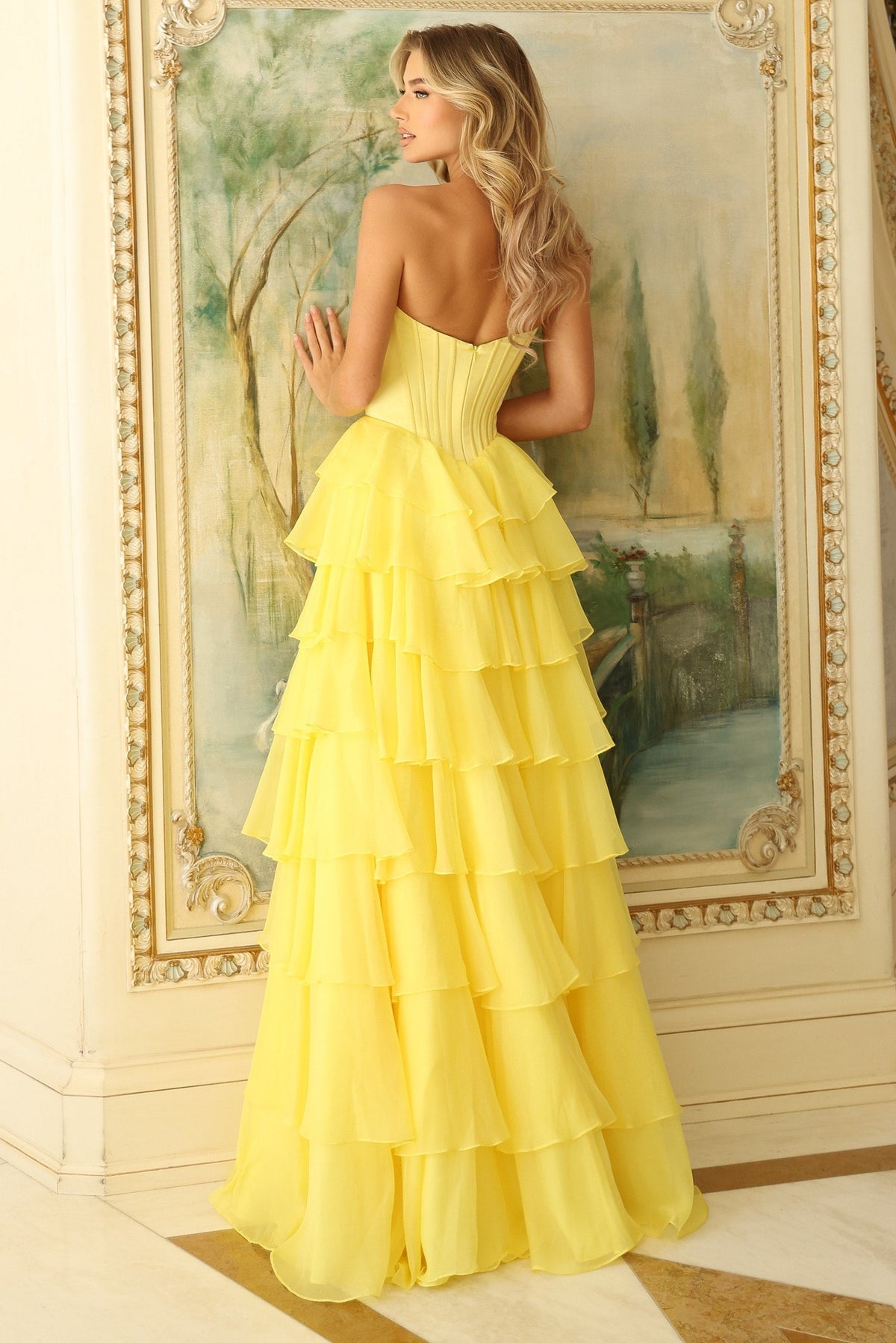 Jovani 47762 Strapless Tiered Ruffle Ball Gown Prom Dress