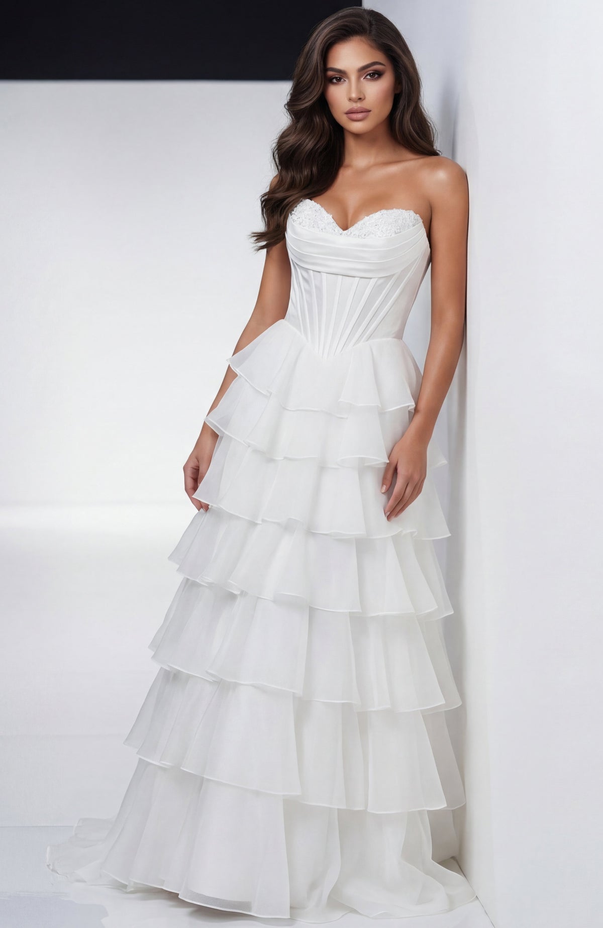 Jovani 47762 Strapless Tiered Ruffle Ball Gown Prom Dress