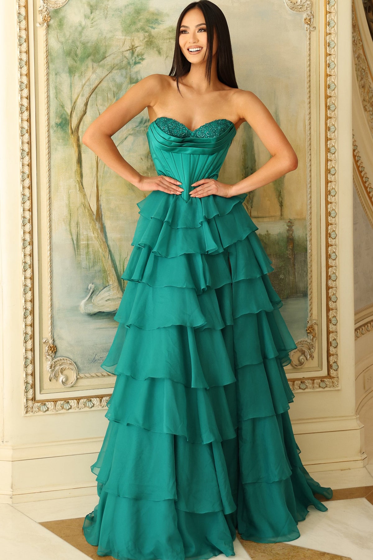 Jovani 47762 Strapless Tiered Ruffle Ball Gown Prom Dress