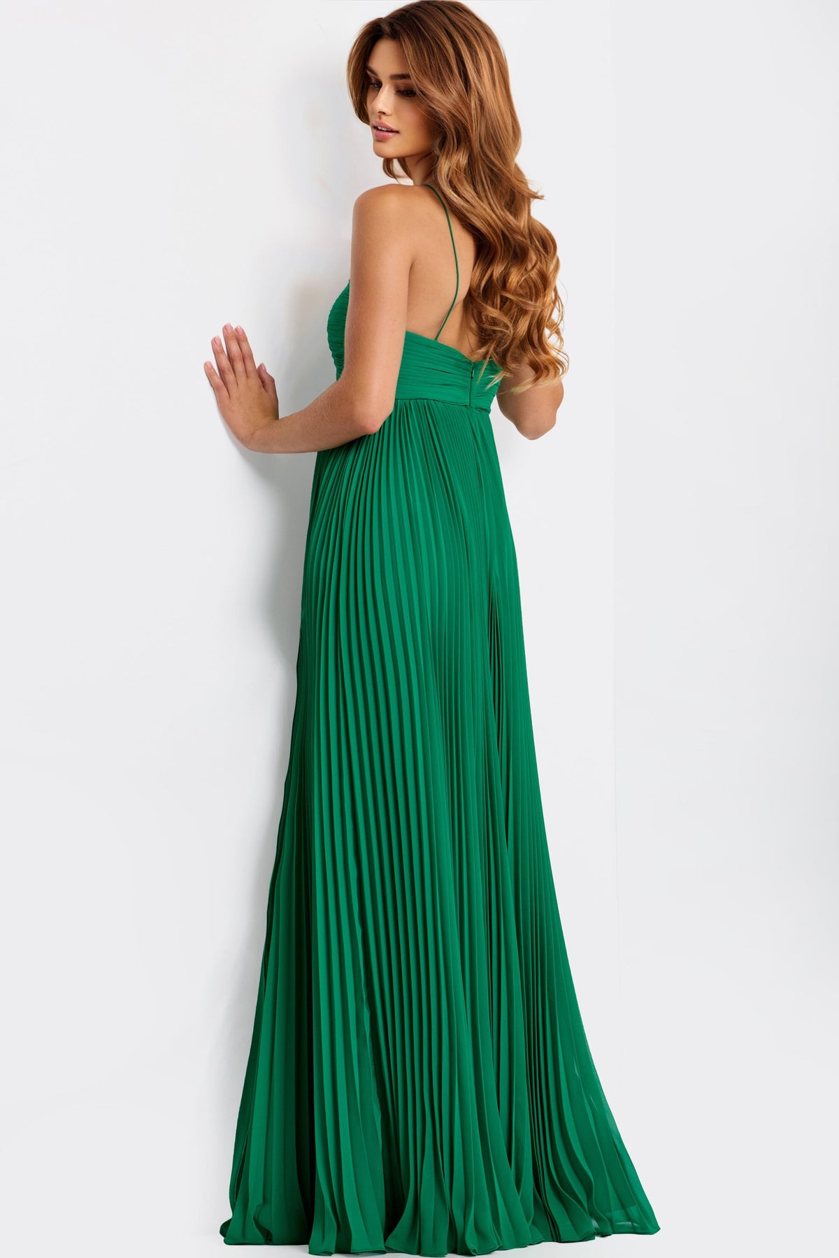 Jovani 47820 Pleated Chiffon Gown With Slit and Spaghetti Straps