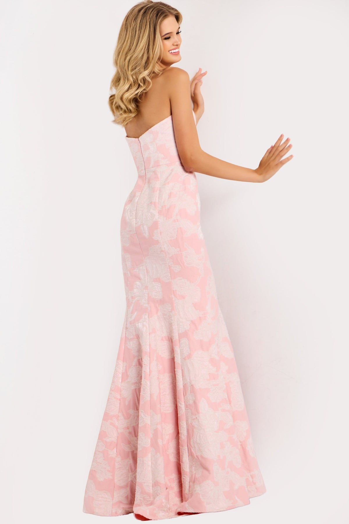 Jovani 48260 Strapless Jacquard Dress With Bow Detail