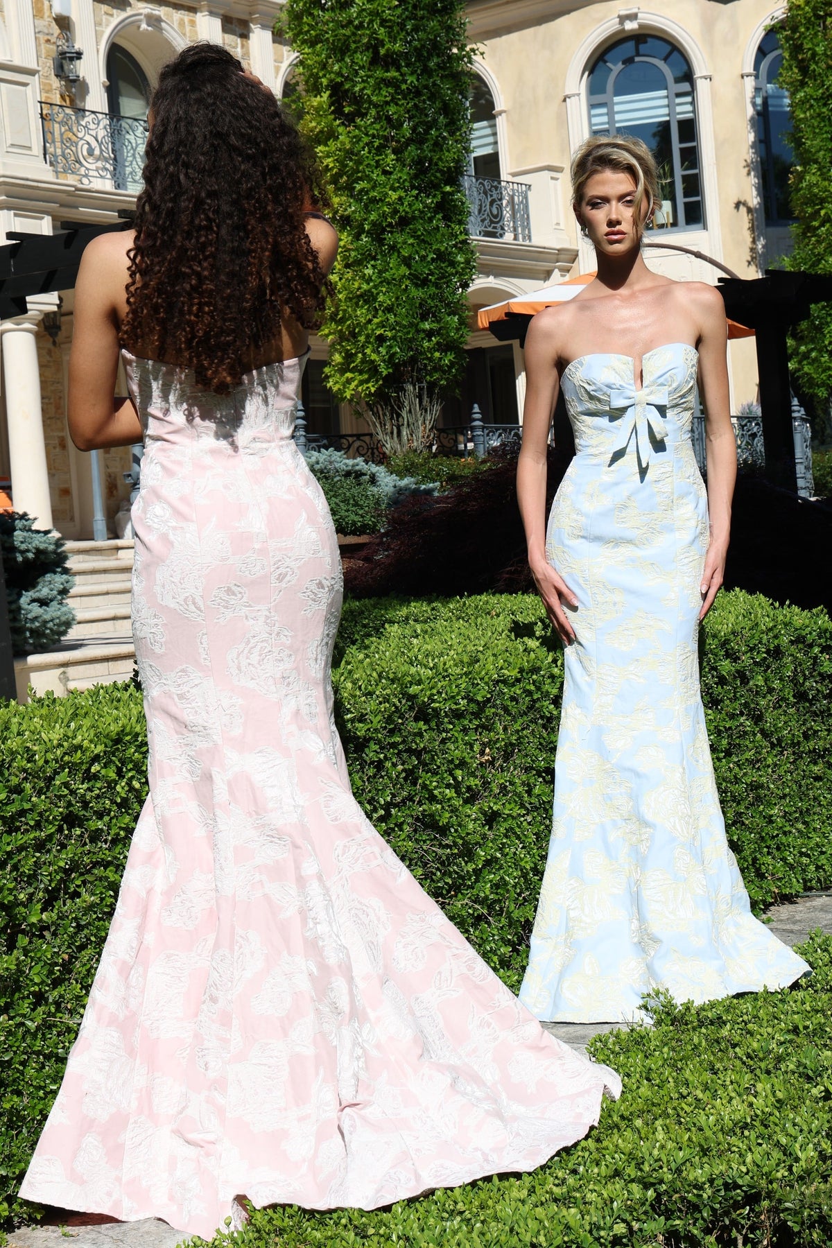 Jovani 48260 Strapless Jacquard Dress With Bow Detail