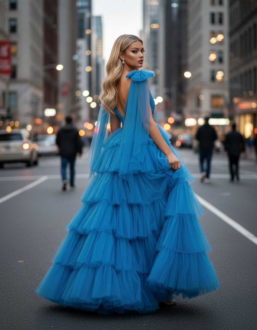 Jovani 48288 Layered Tulle Prom Dress With Bow Straps
