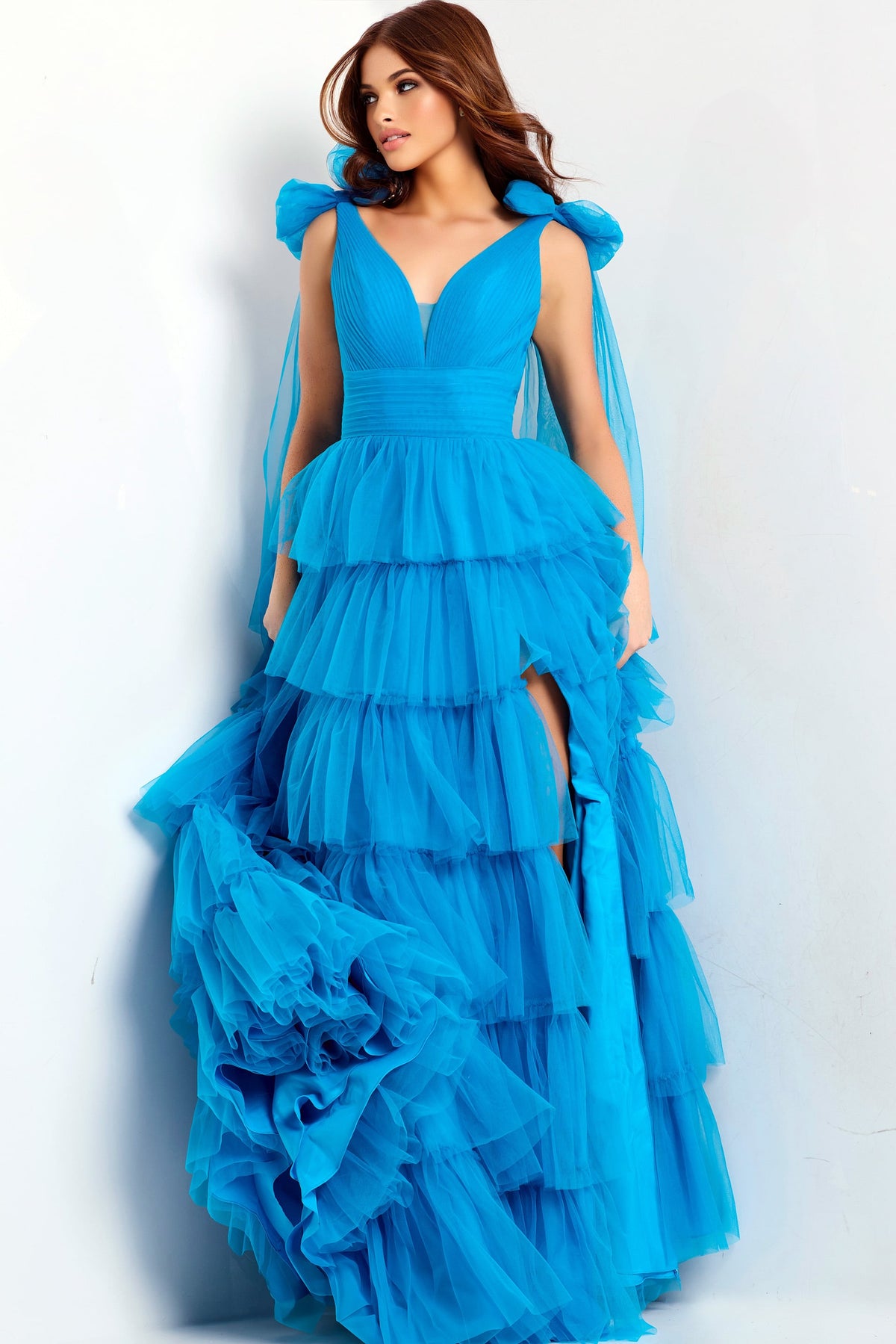 Jovani 48288 Layered Tulle Prom Dress With Bow Straps