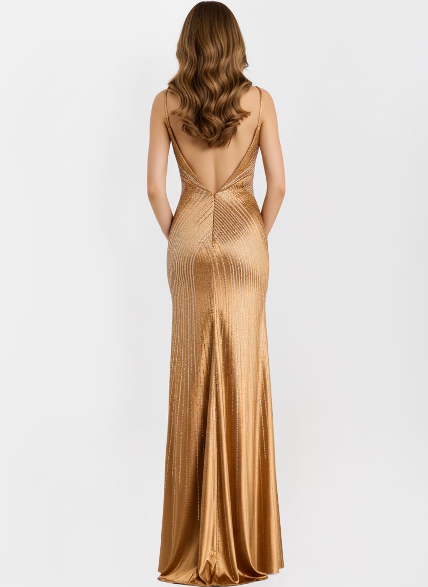 Jovani 48326 Strappy Metallic Gown with Crisscross Bodice